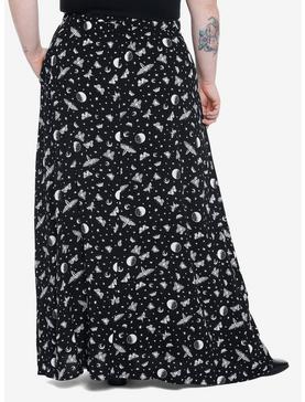 Plus Size Black Celestial Moth Maxi Skirt Plus Size, , hi-res