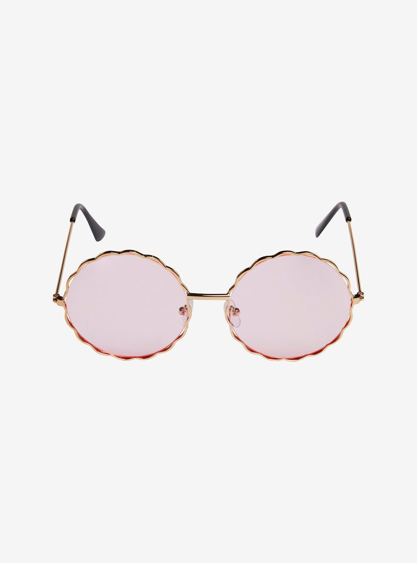 Pink Scallop Round Sunglasses, , alternate