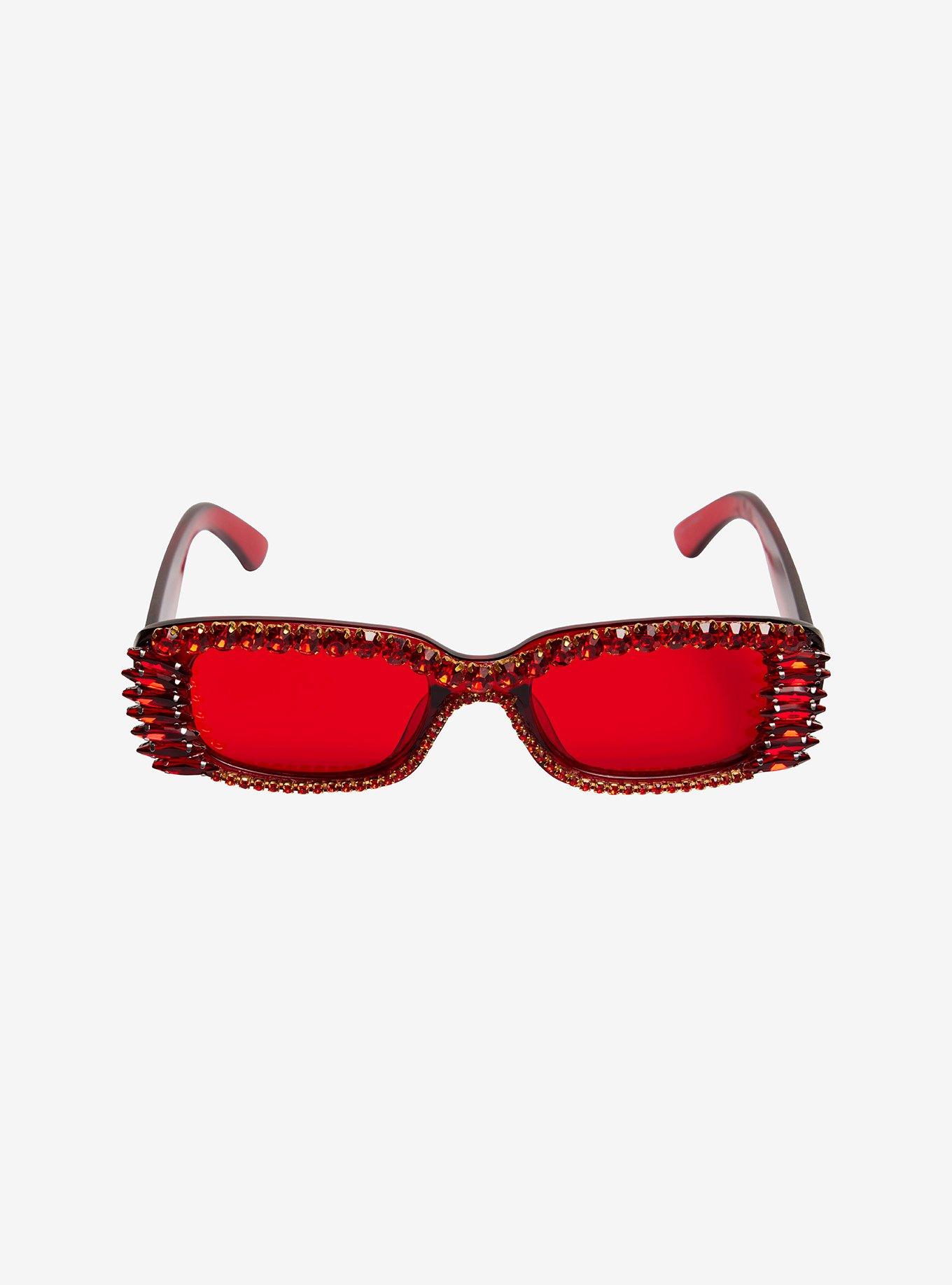 Red Rhinestone Sunglasses, , alternate