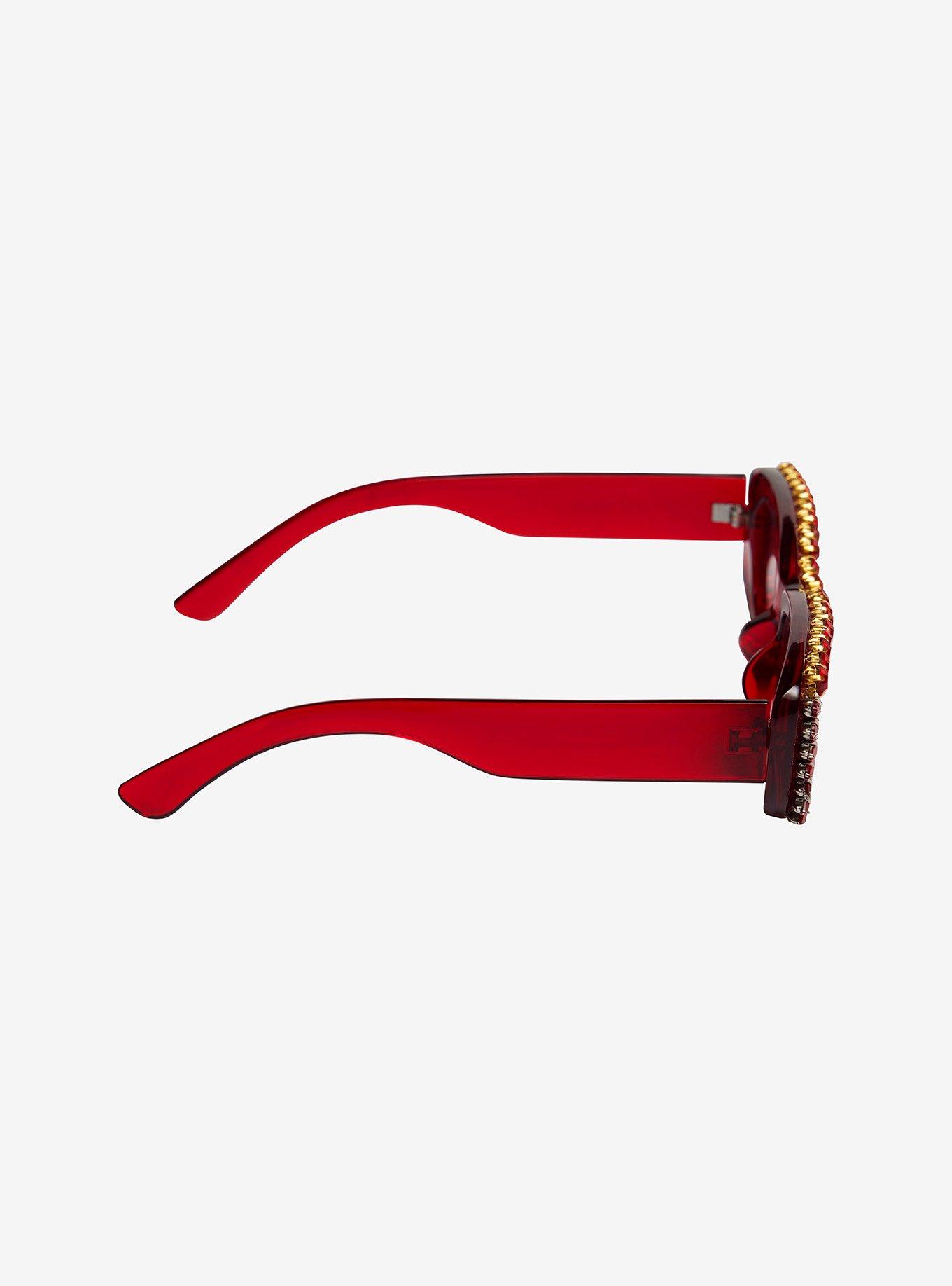 Red Rhinestone Sunglasses, , alternate