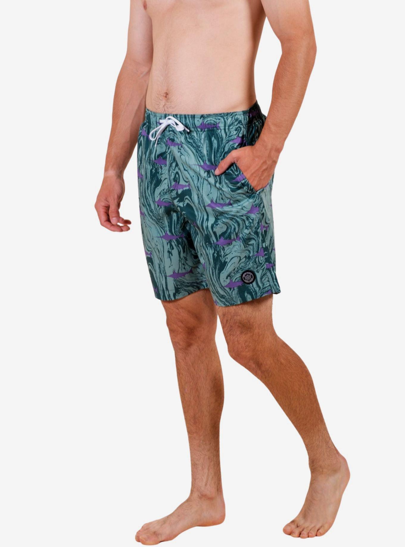 Green Marble Swordfish Swim Trunks, GREEN, alternate