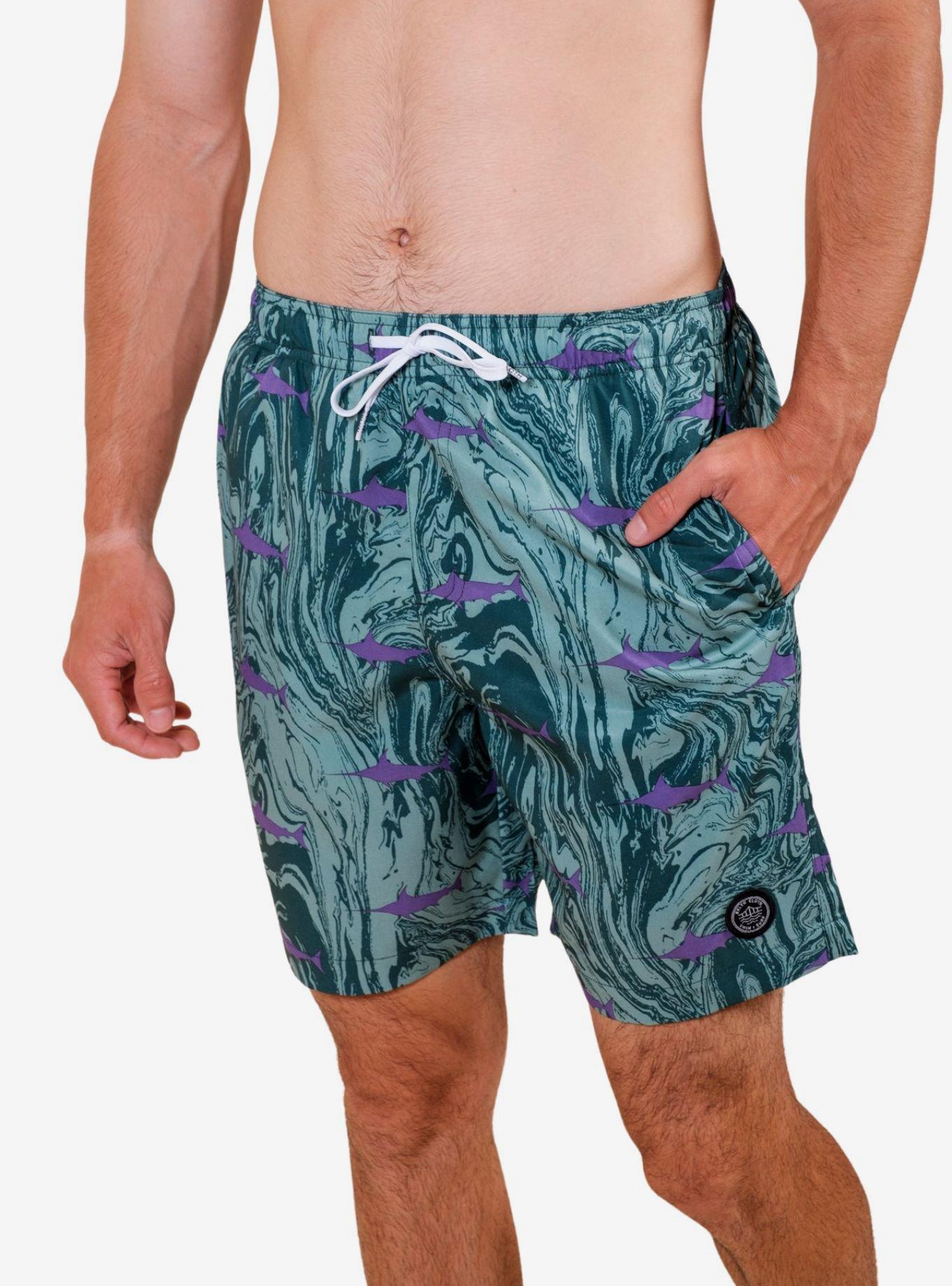 Green Marble Swordfish Swim Trunks, GREEN, alternate
