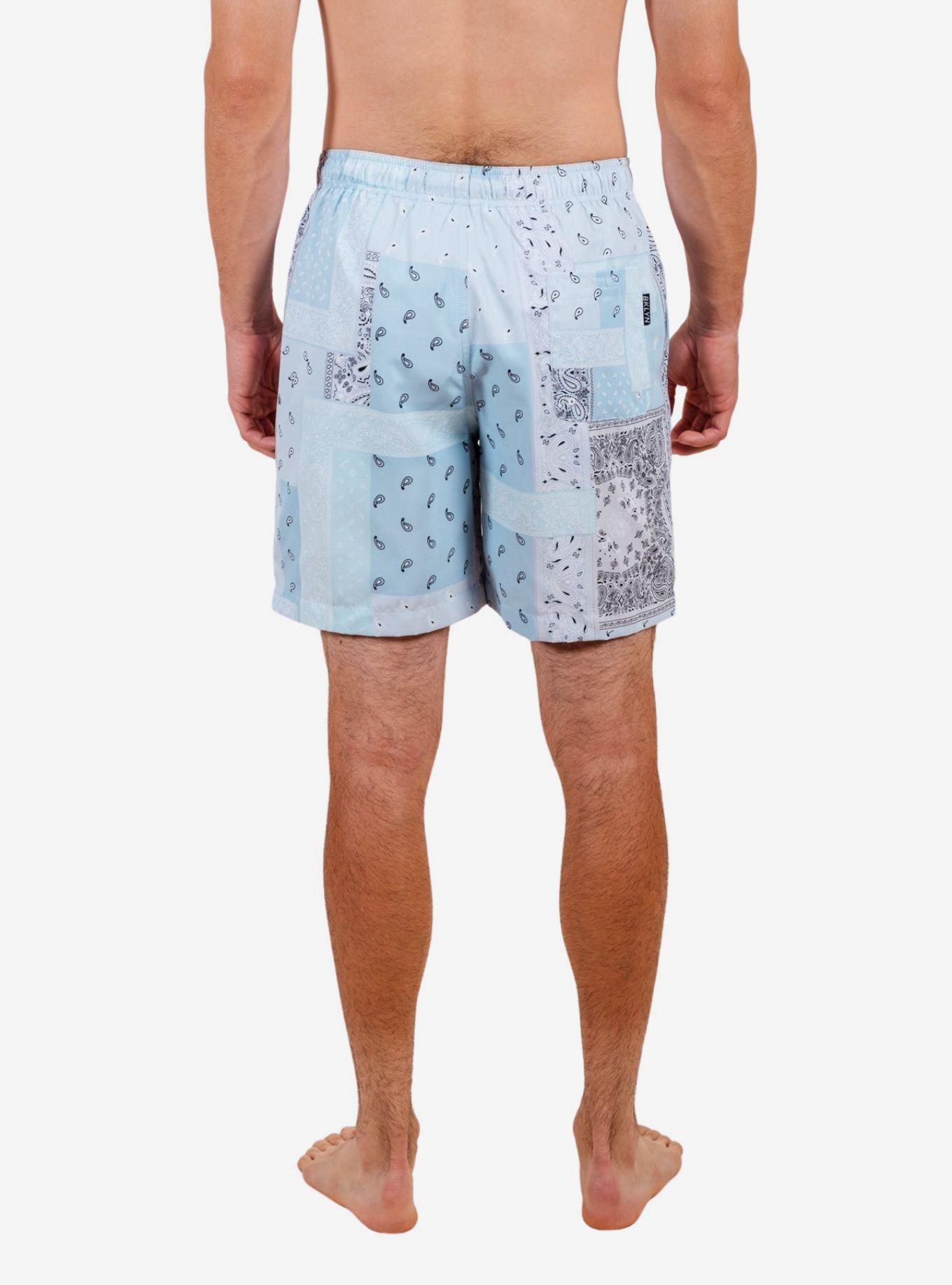 Light Blue Bandana Mix Print Swim Trunks, LIGHT BLUE, alternate