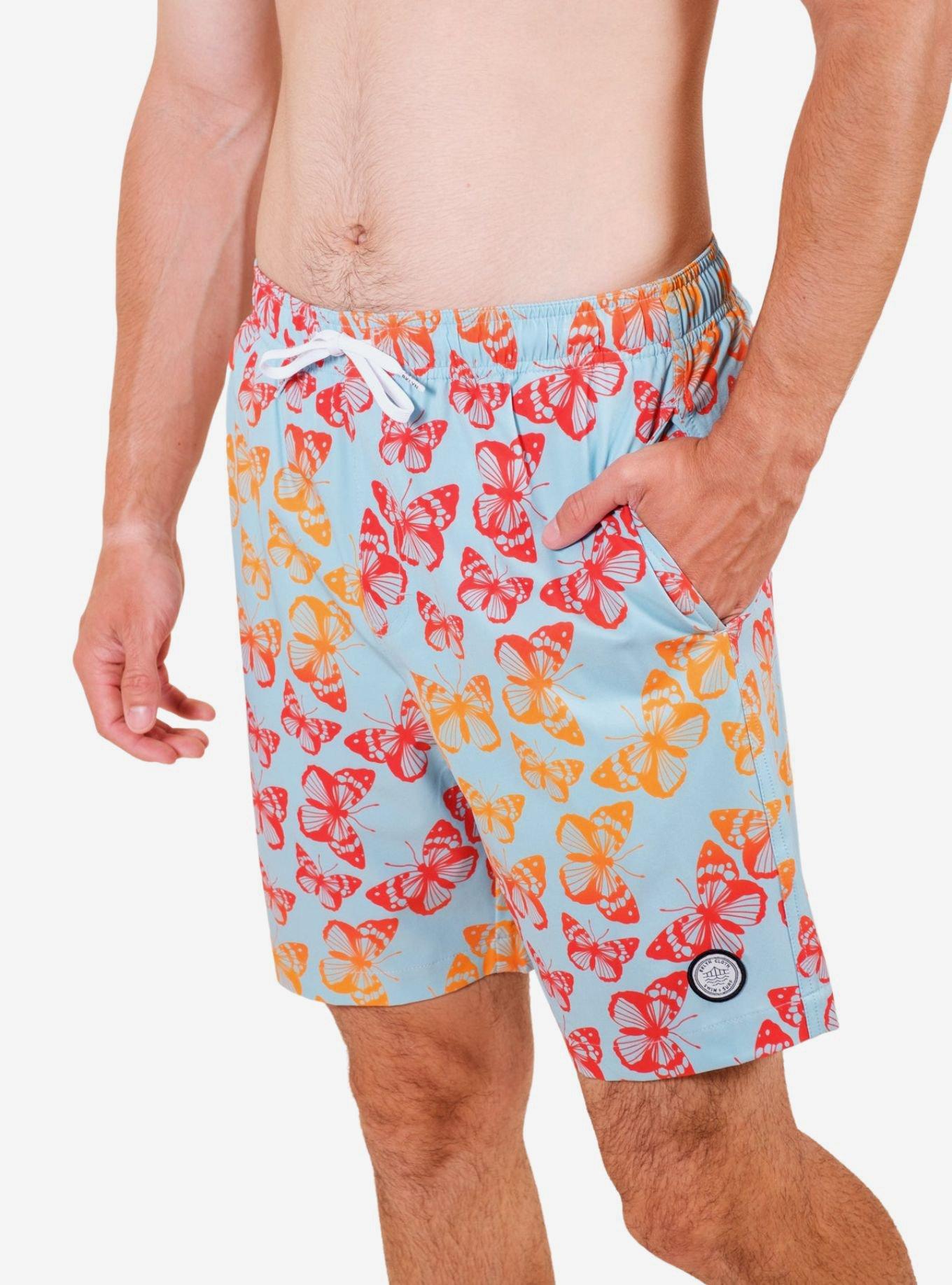 Light Blue Gradient Butterfly Swim Trunks, LIGHT BLUE, alternate