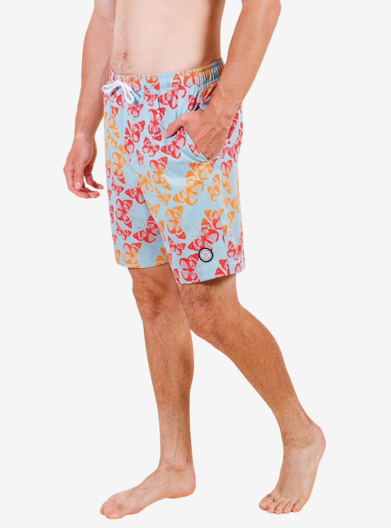 Light Blue Gradient Butterfly Swim Trunks, LIGHT BLUE, alternate