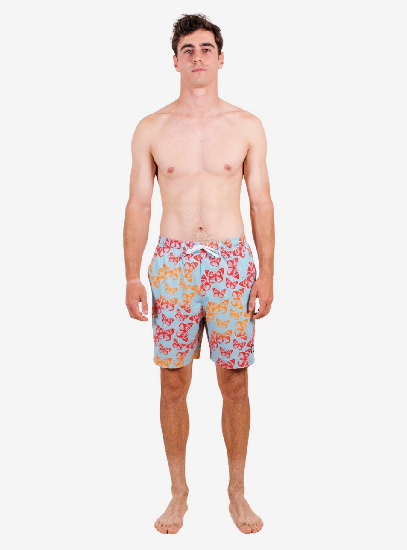 Light Blue Gradient Butterfly Swim Trunks, LIGHT BLUE, alternate