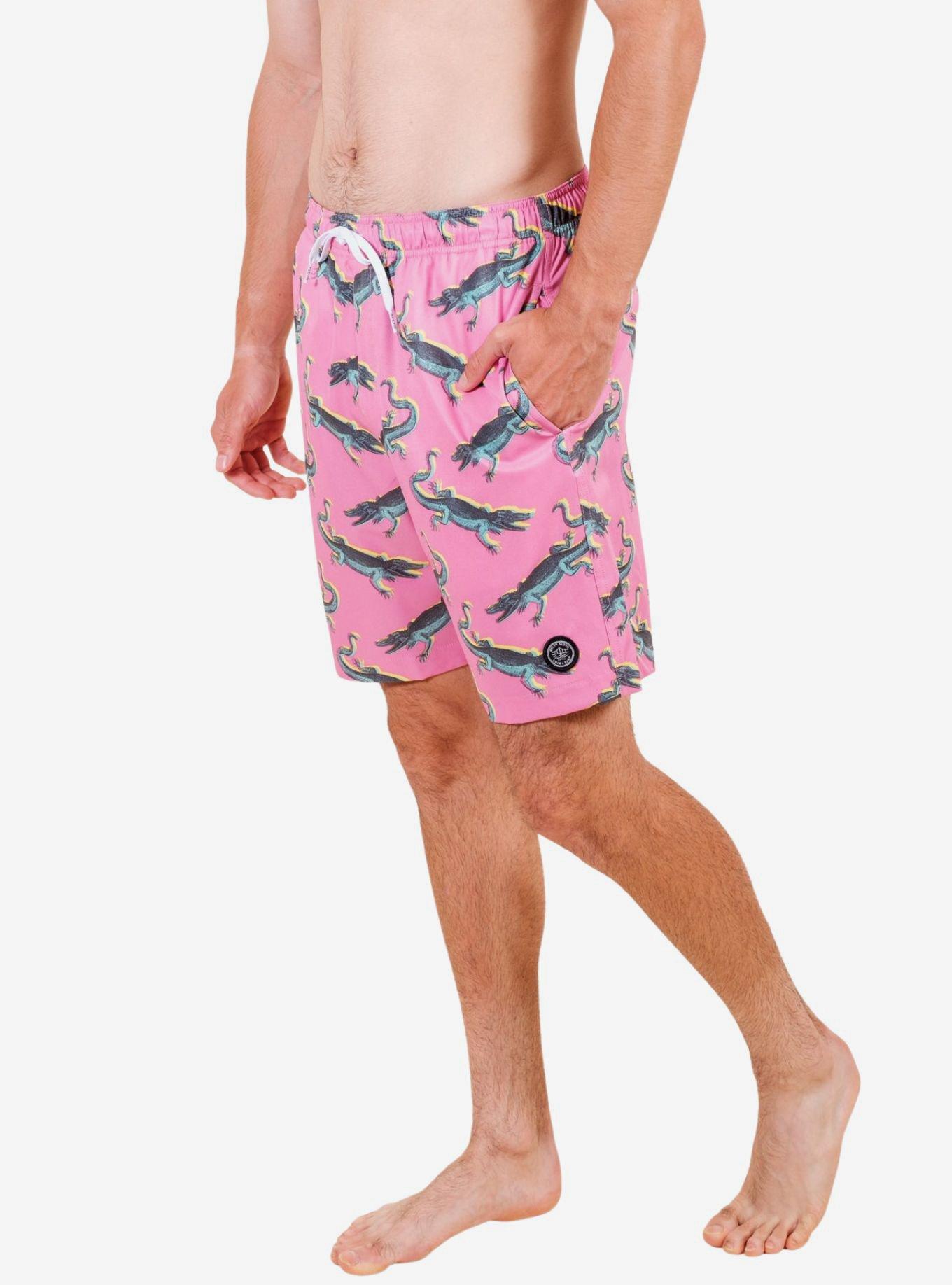 Pink Neon Crocodile Swim Trunks, BRIGHT PINK, alternate