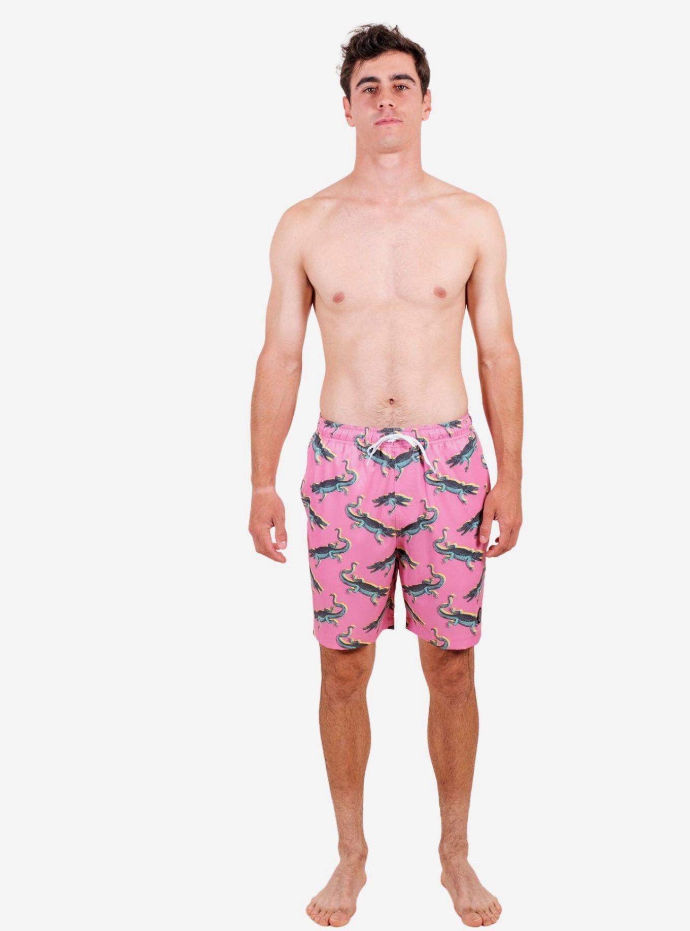 Pink Neon Crocodile Swim Trunks, BRIGHT PINK, alternate