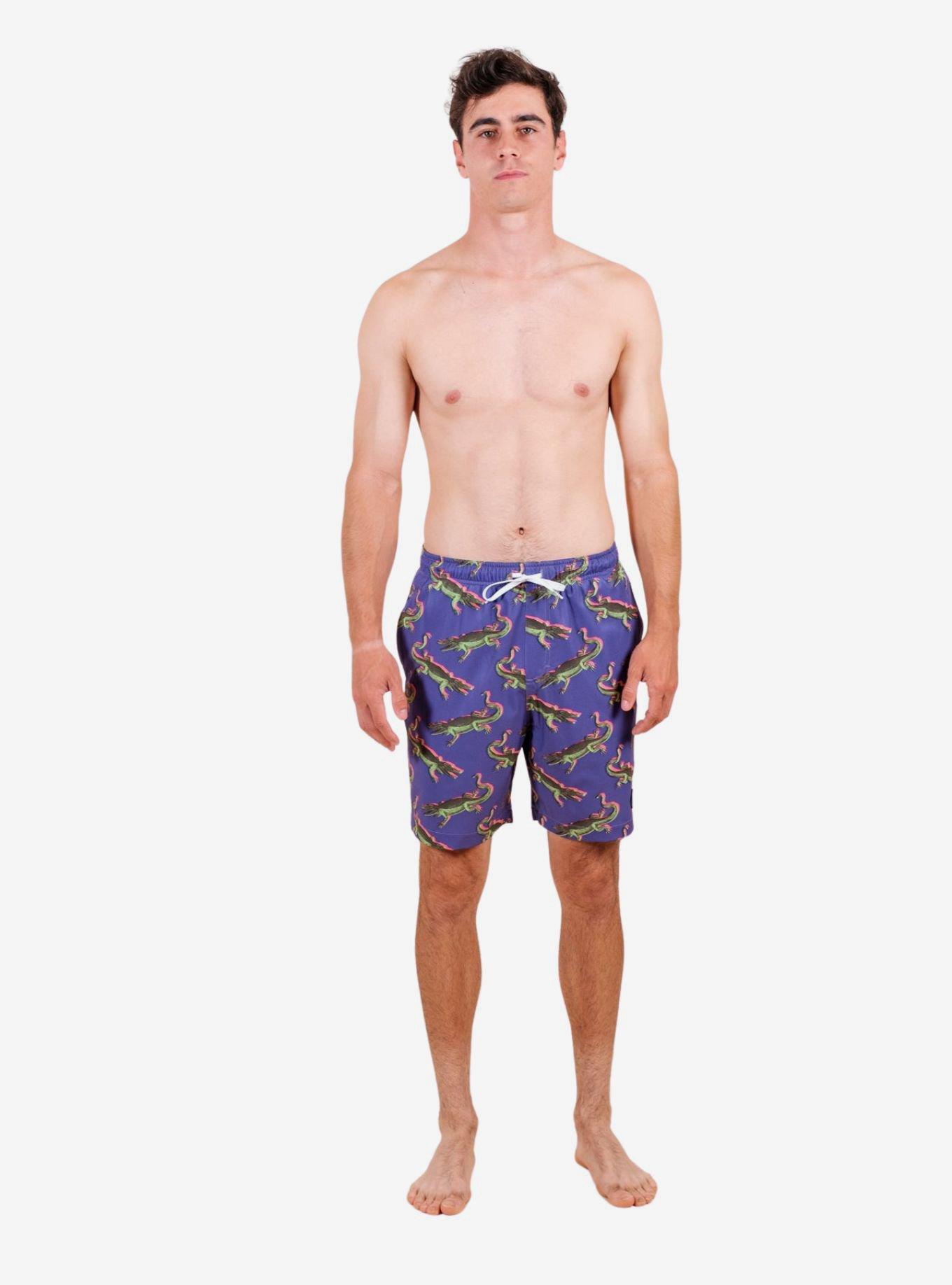 Purple Neon Crocodile Swim Trunks, BRIGHT PURPLE, alternate