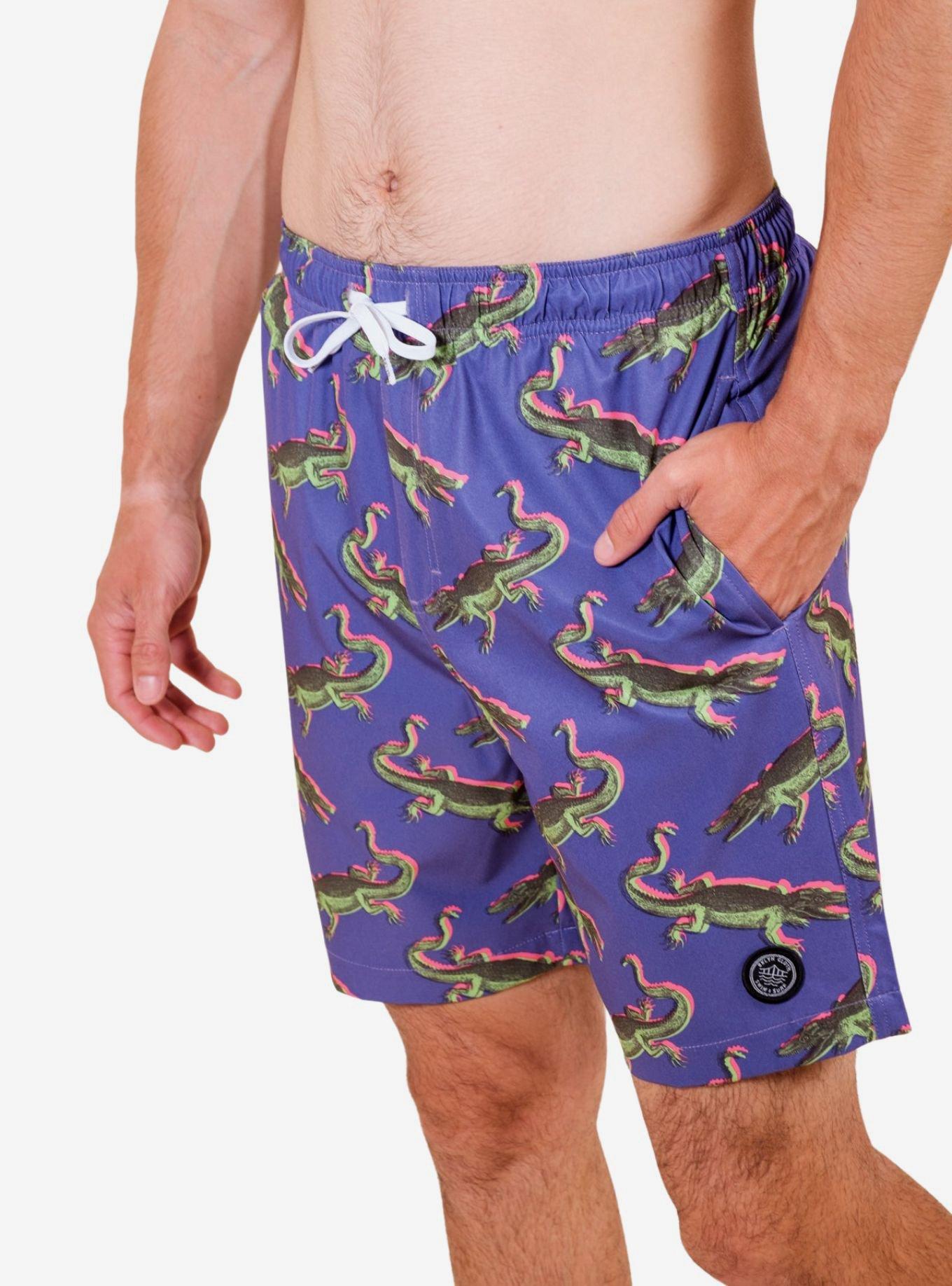 Purple Neon Crocodile Swim Trunks, BRIGHT PURPLE, alternate