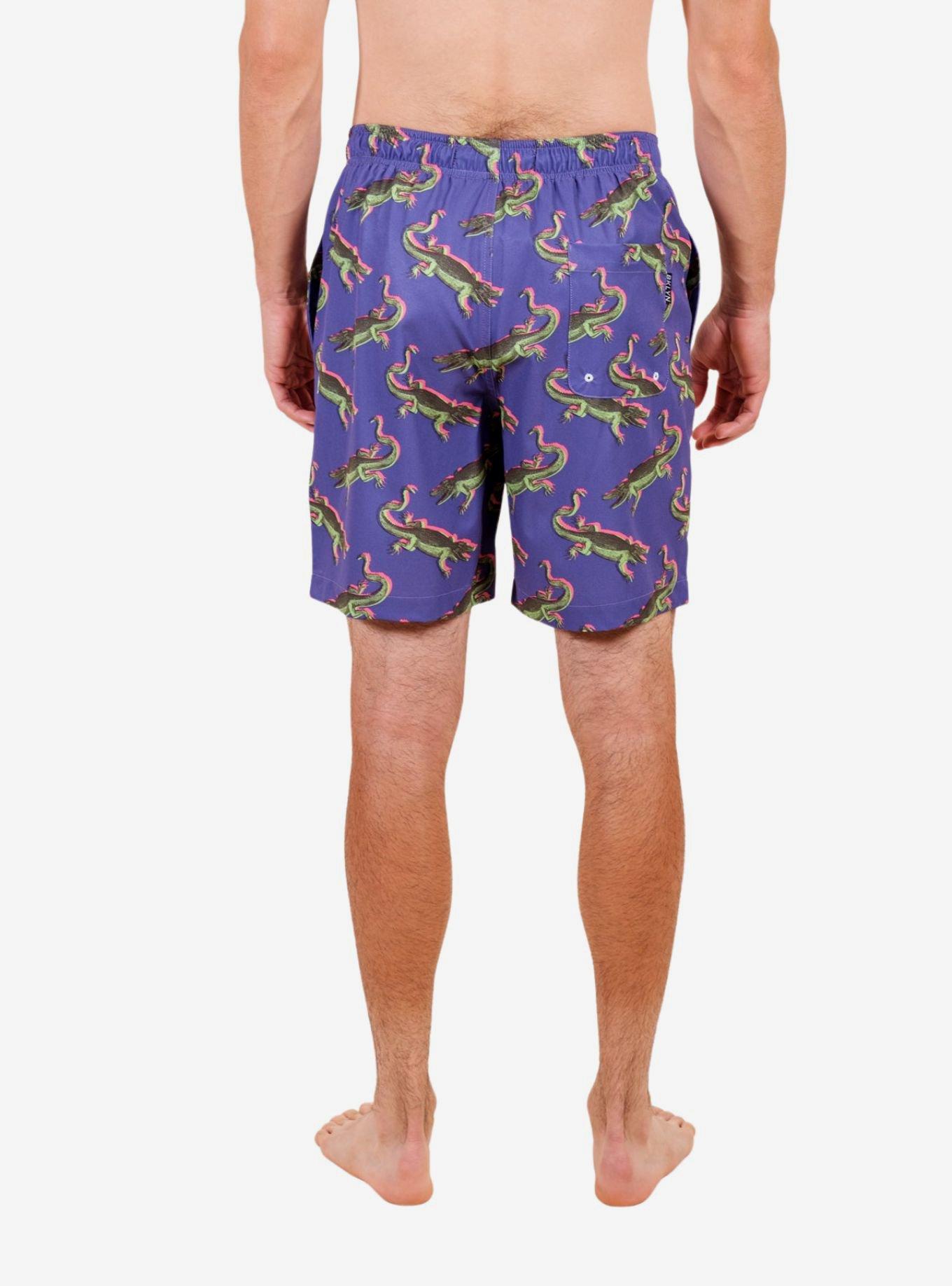 Purple Neon Crocodile Swim Trunks, BRIGHT PURPLE, alternate