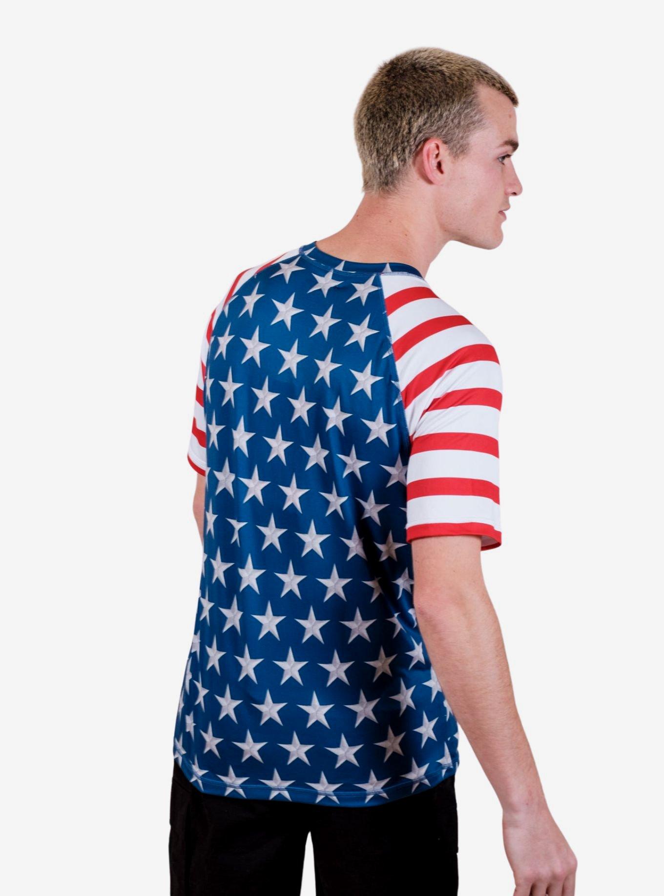 Red White & Blue Split Short Sleeve Rash Guard, RED  WHITE  BLACK, alternate