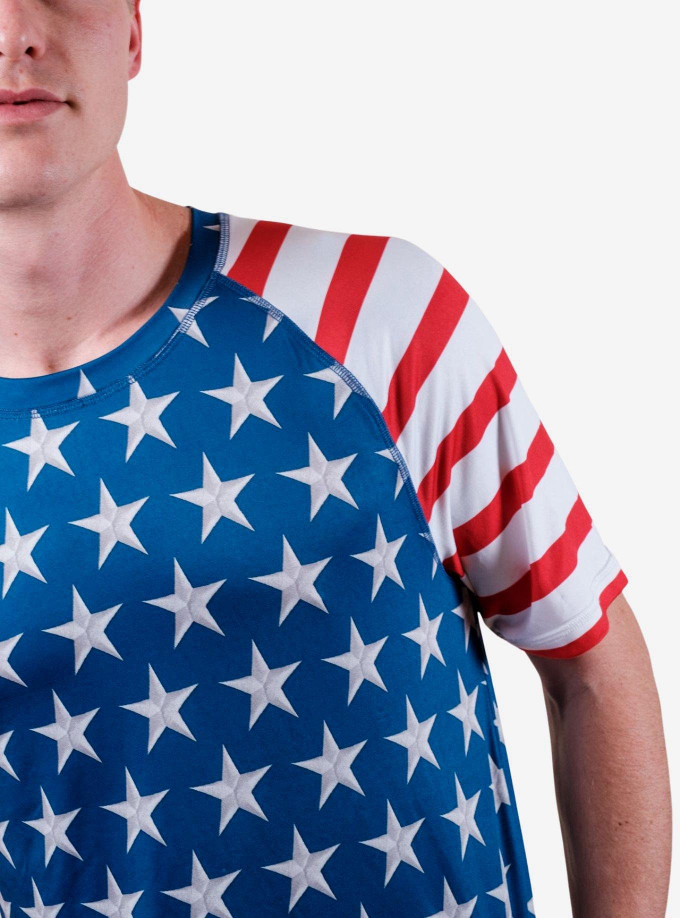 Red White & Blue Split Short Sleeve Rash Guard, RED  WHITE  BLACK, alternate