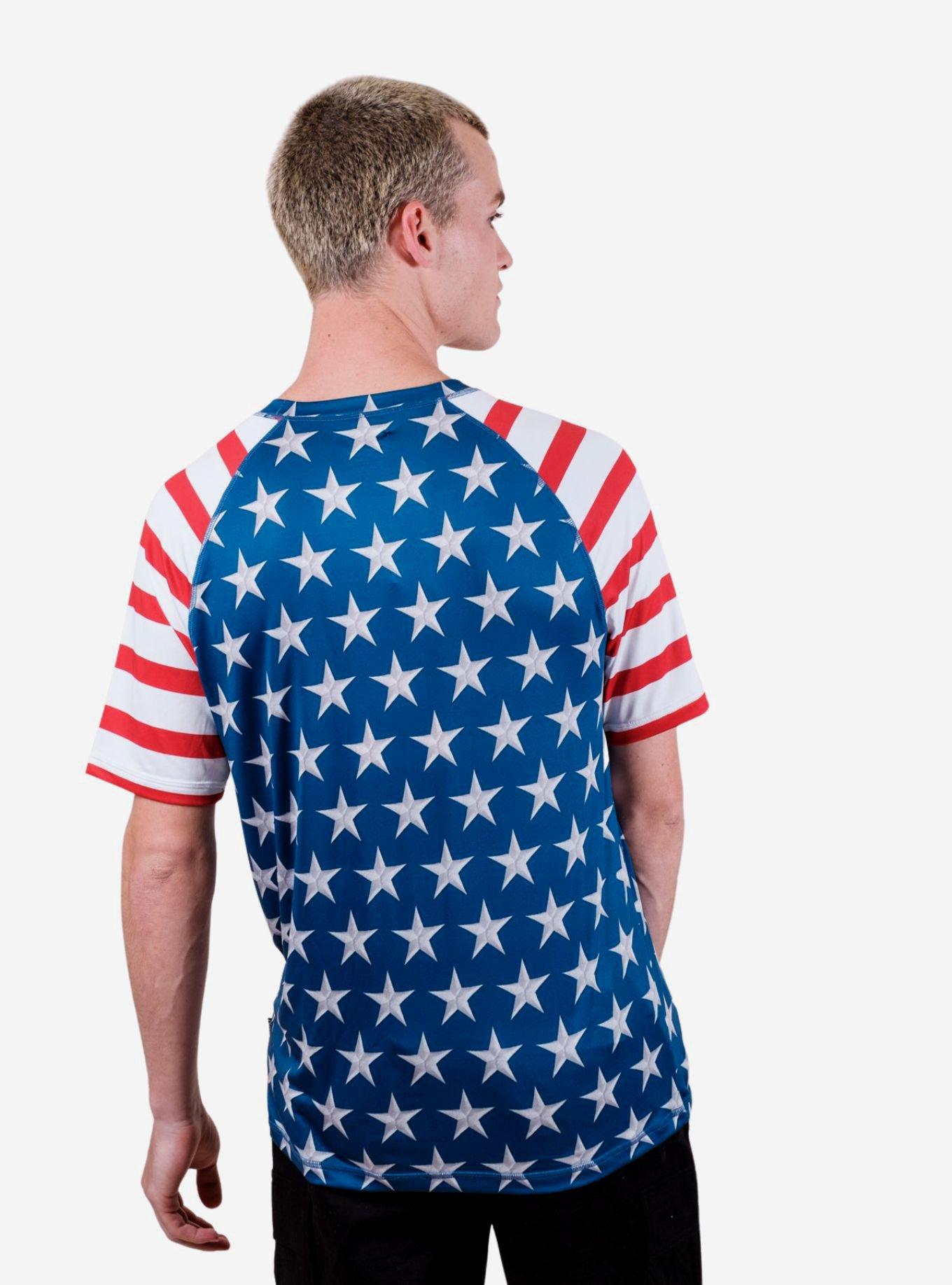 Red White & Blue Split Short Sleeve Rash Guard, RED  WHITE  BLACK, alternate