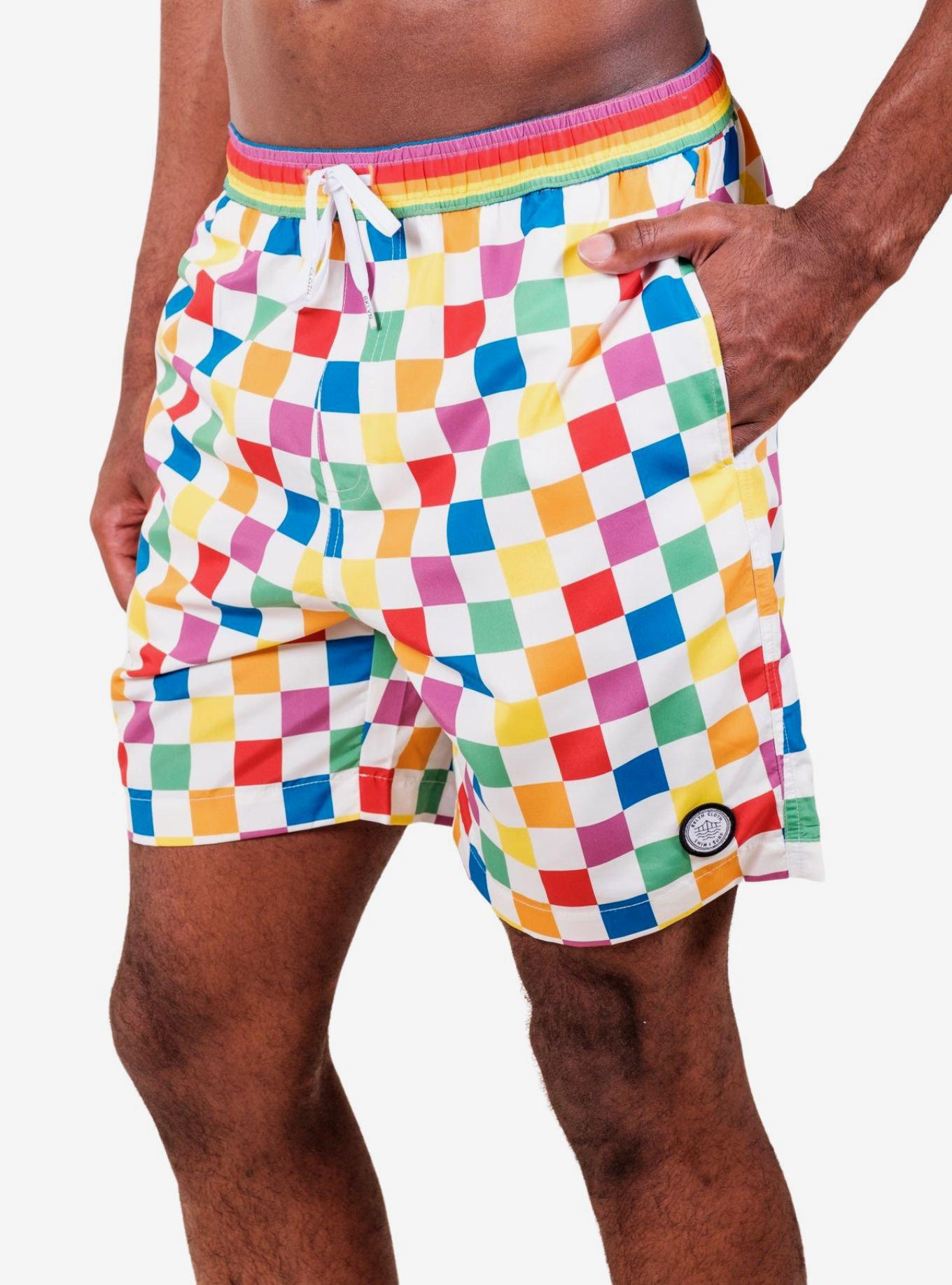 Rainbow Checker Swim Trunks, MULTI, alternate