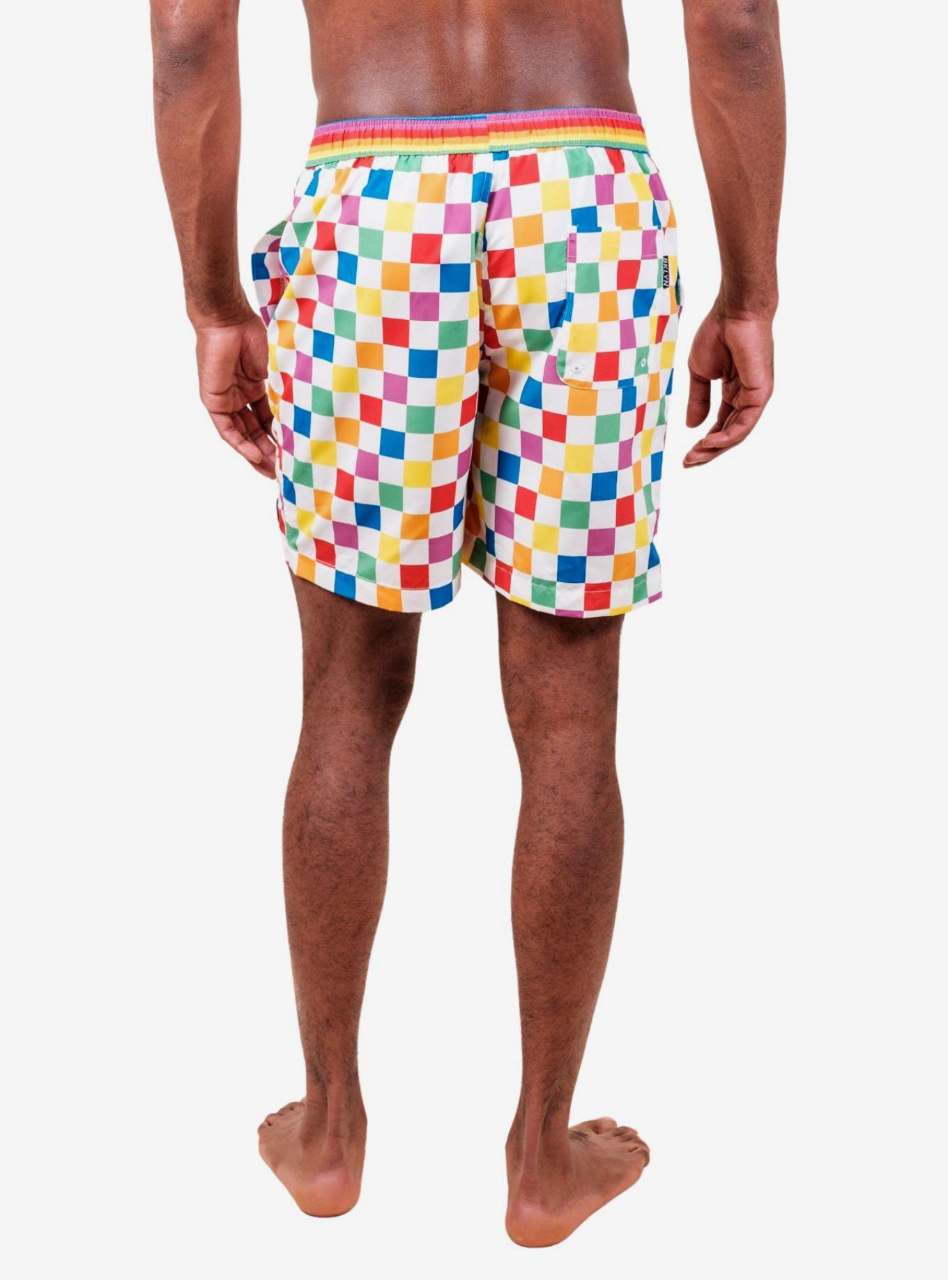 Rainbow Checker Swim Trunks, MULTI, alternate