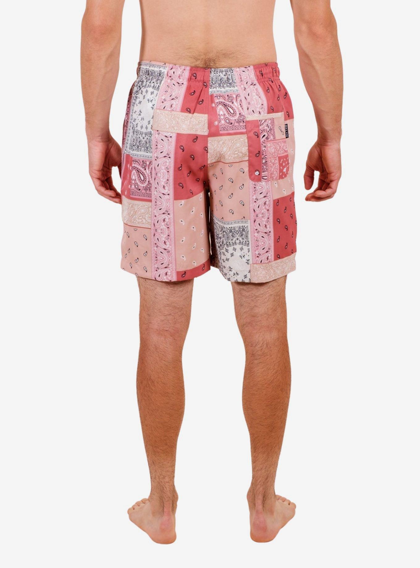 Red Bandana Mix Print Swim Trunks, RED, alternate