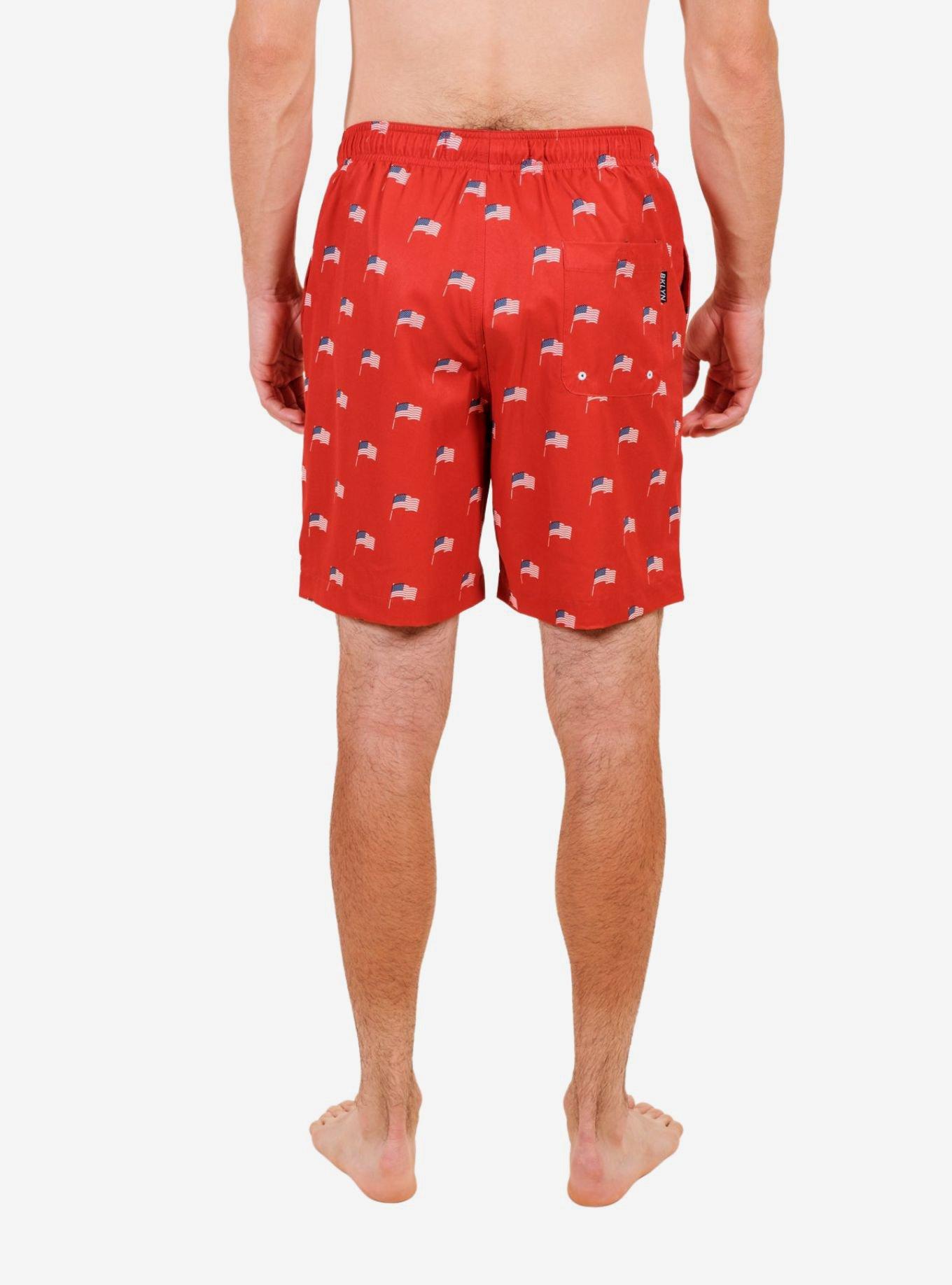 Red Ditsy Flag Swim Trunks, RED, alternate