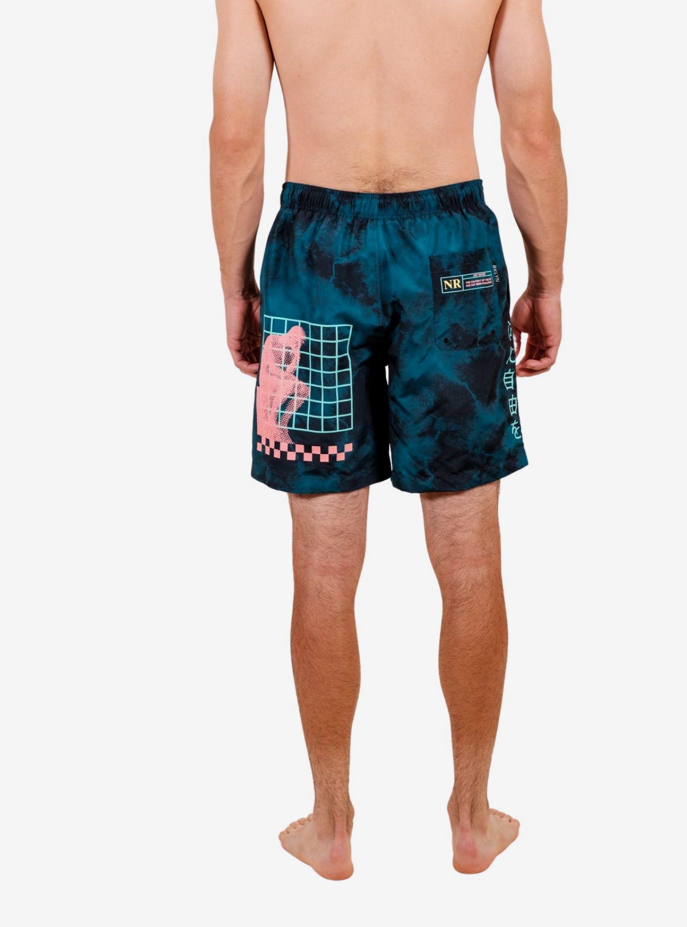 Teal Tie Dye Open Your Mind Swim Trunks, AQUA  NAVY, alternate