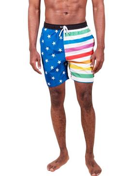 USA Pride Multicolored Swim Trunks, , hi-res
