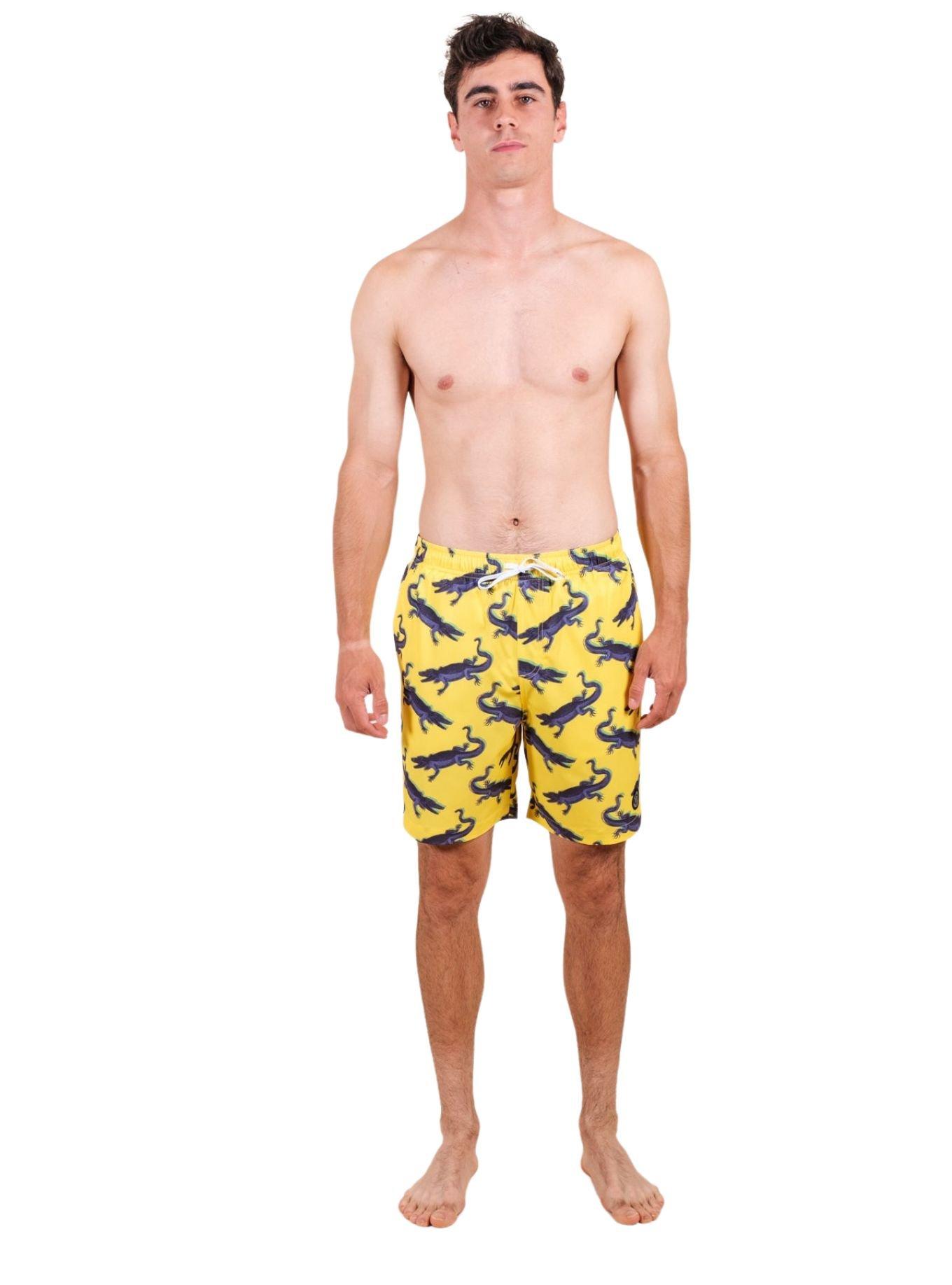 Yellow Neon Crocodile Swim Trunks, BRIGHT YELLOW, alternate