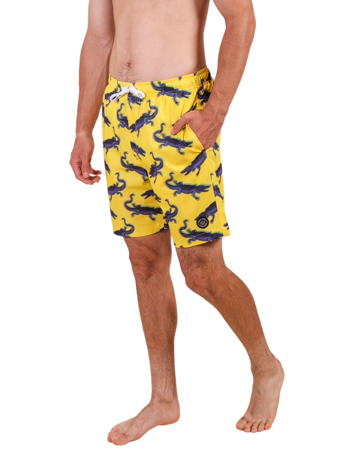 Yellow Neon Crocodile Swim Trunks, BRIGHT YELLOW, alternate