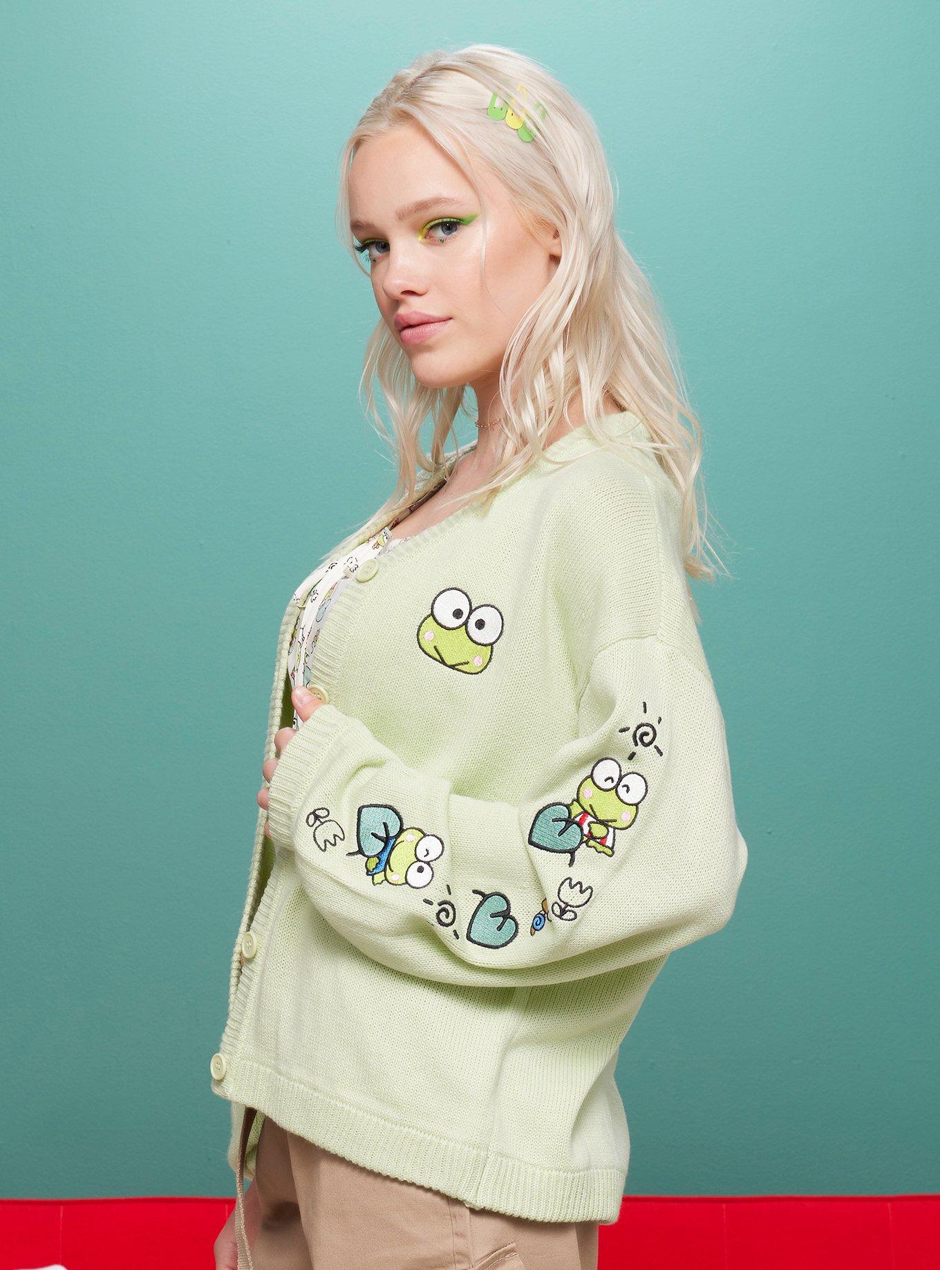 Keroppi Embroidered Skimmer Cardigan, LIGHT GREEN, alternate