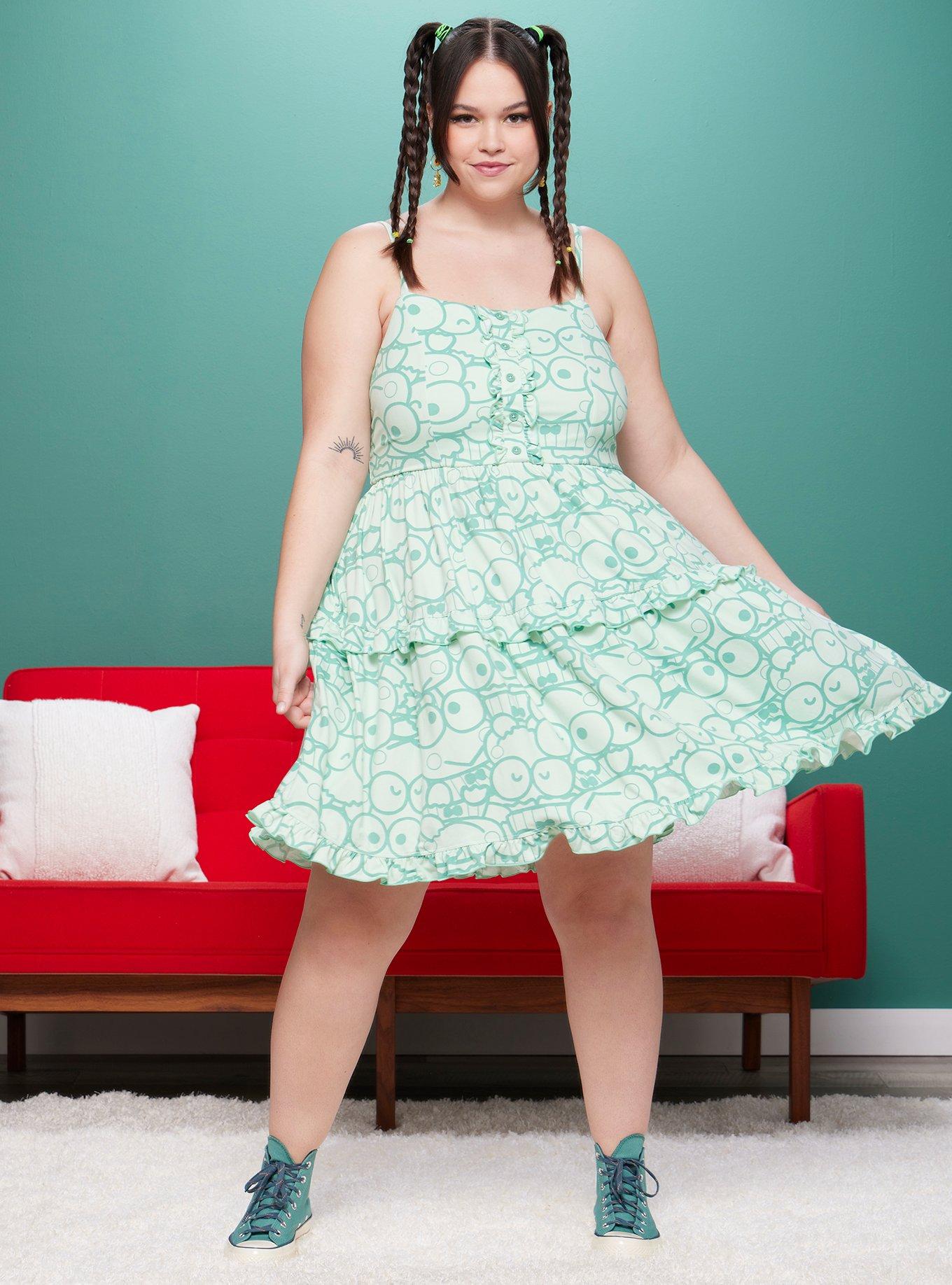 Keroppi Collage Ruffle Cami Dress Plus Size, LIGHT GREEN, alternate - view 2