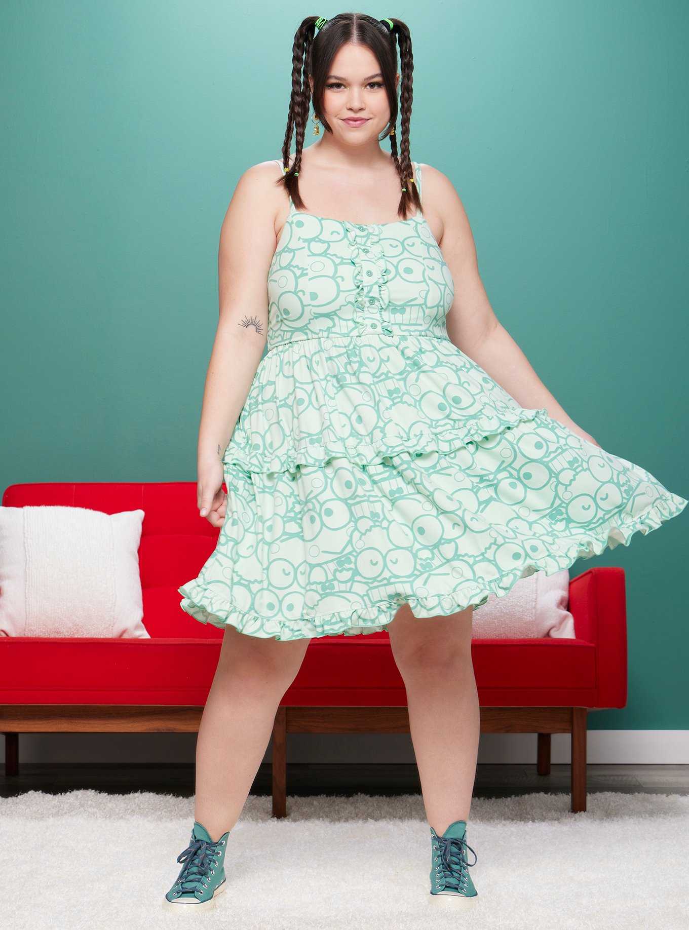 Keroppi Collage Ruffle Cami Dress Plus Size, , hi-res
