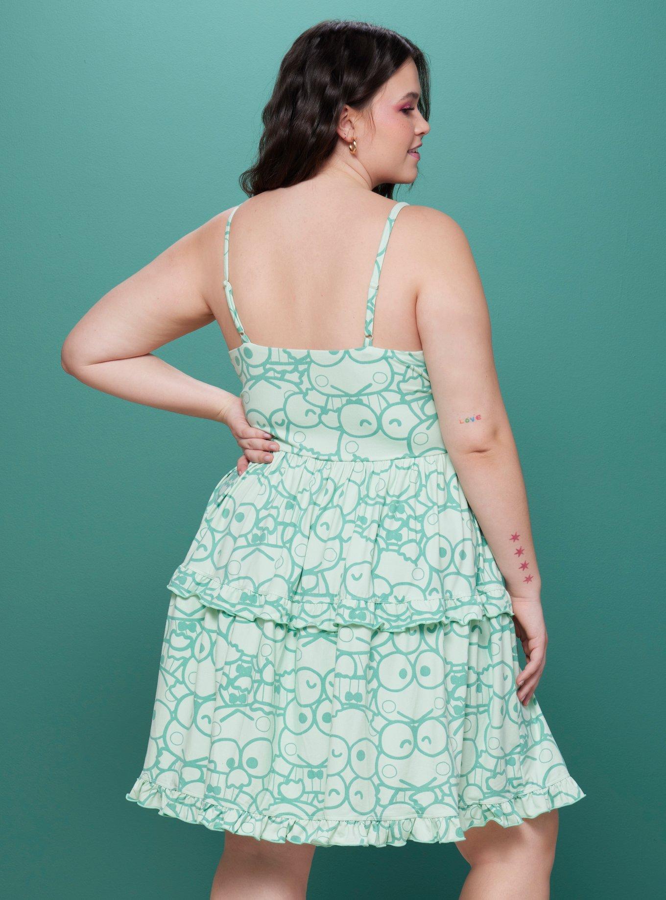 Keroppi Collage Ruffle Cami Dress Plus Size, LIGHT GREEN, alternate - view 3