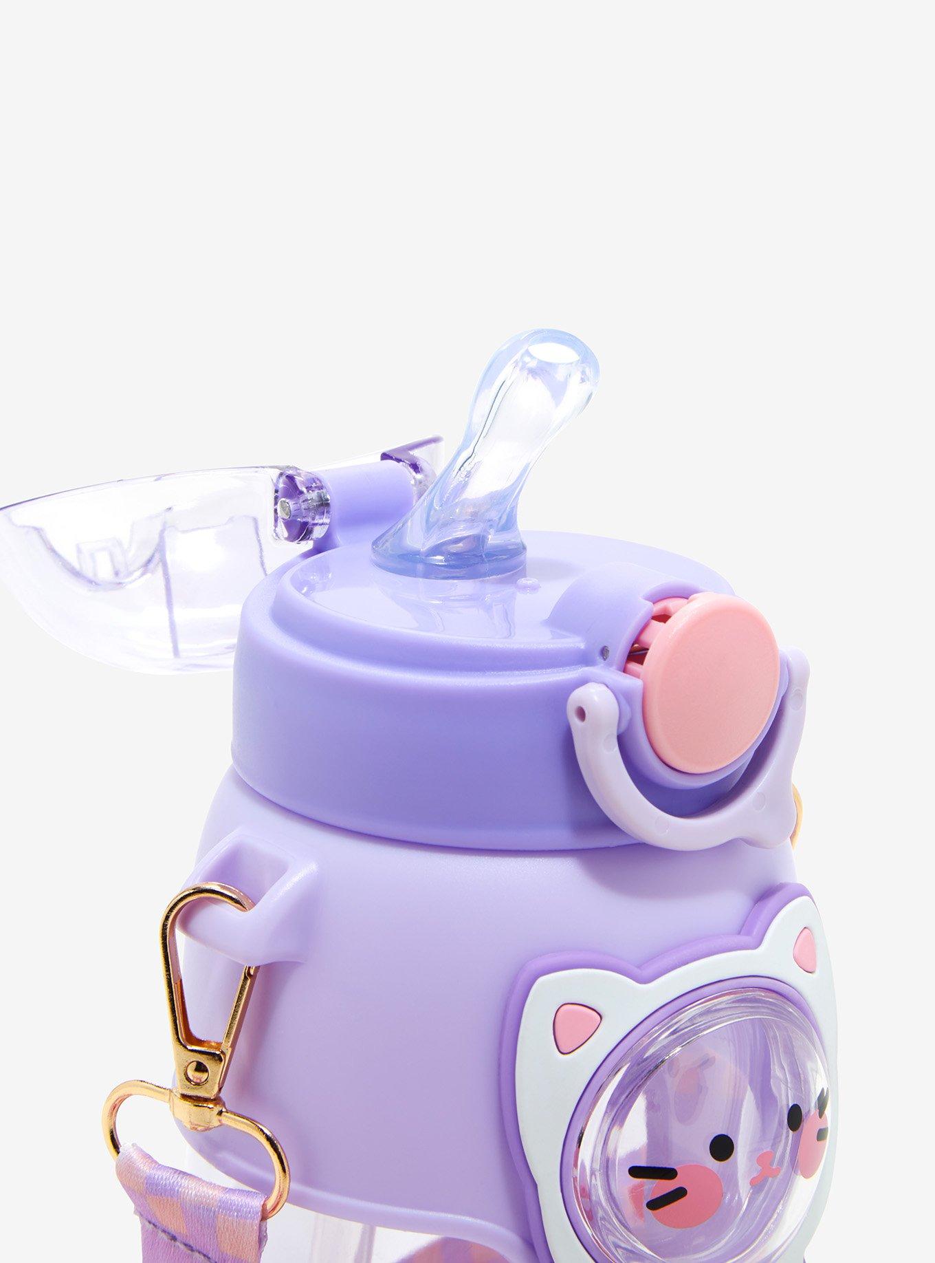 Lavender Cat Acrylic Water Bottle With Strap