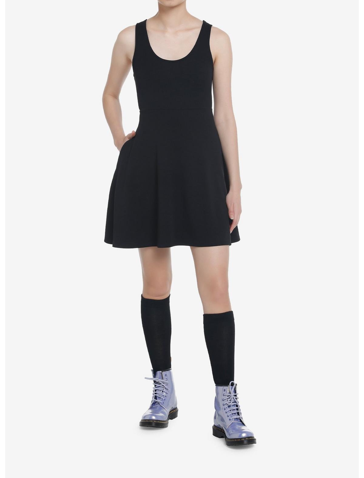Cosmic Aura Black Strappy Back Dress, DEEP BLACK, alternate
