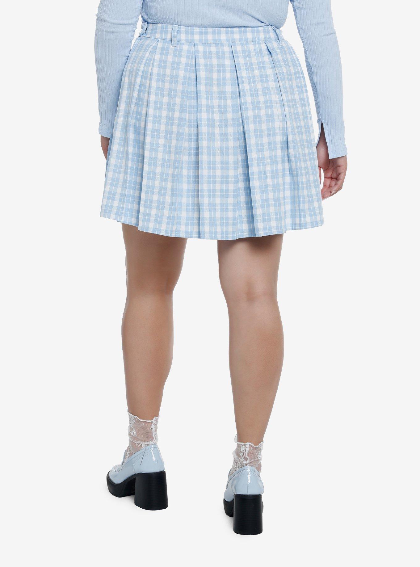 Sweet Society Baby Blue Plaid Pleated Skirt Plus Size, MULTI, alternate