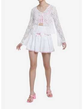 Sweet Society White Lace Tie-Front Shrug, , hi-res