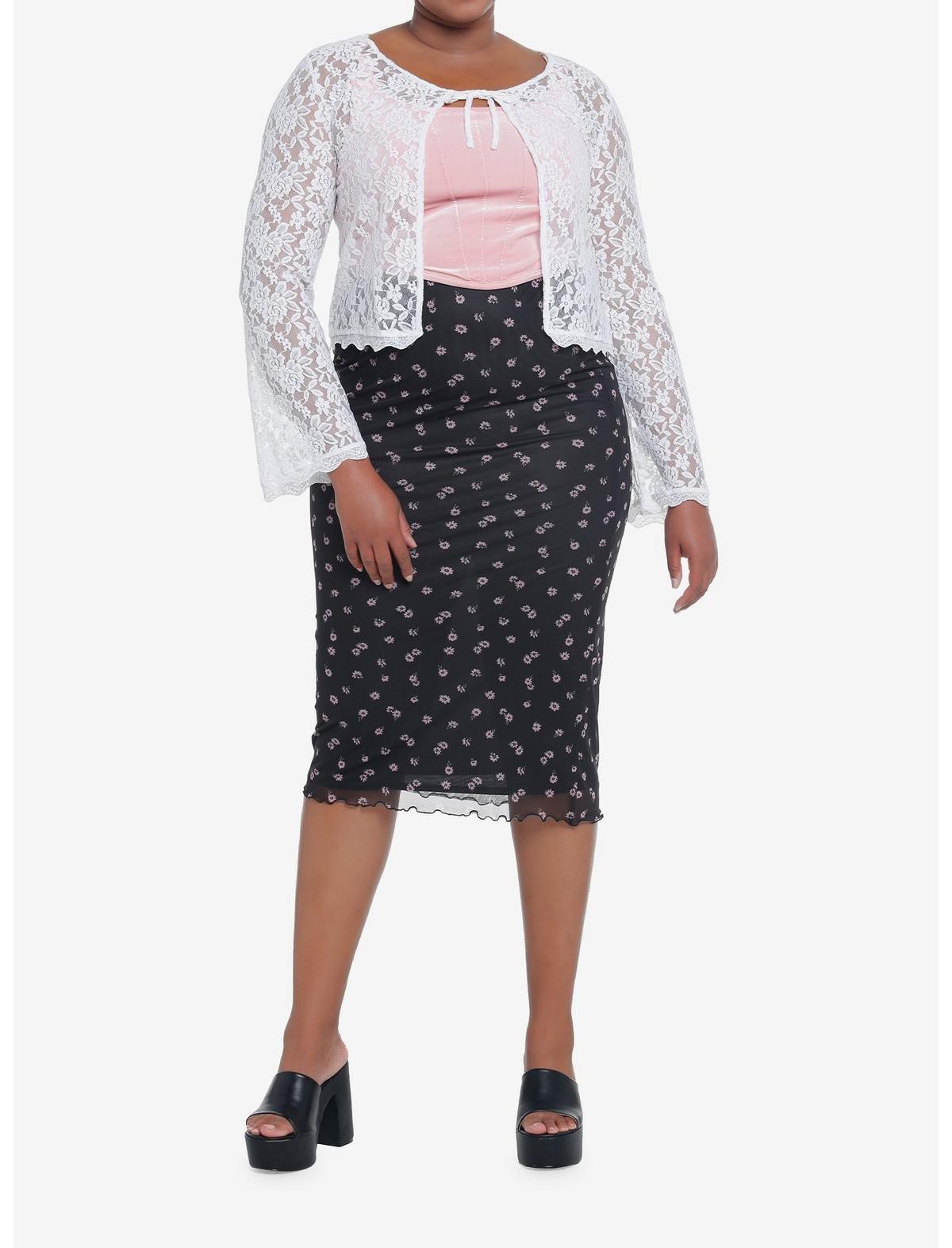 Sweet Society White Lace Tie-Front Shrug Plus Size, CLOUD DANCER, alternate