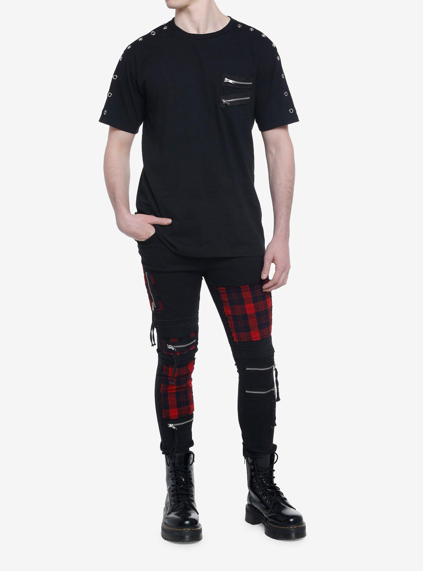 Black Grommet Zipper T-Shirt, BLACK, alternate