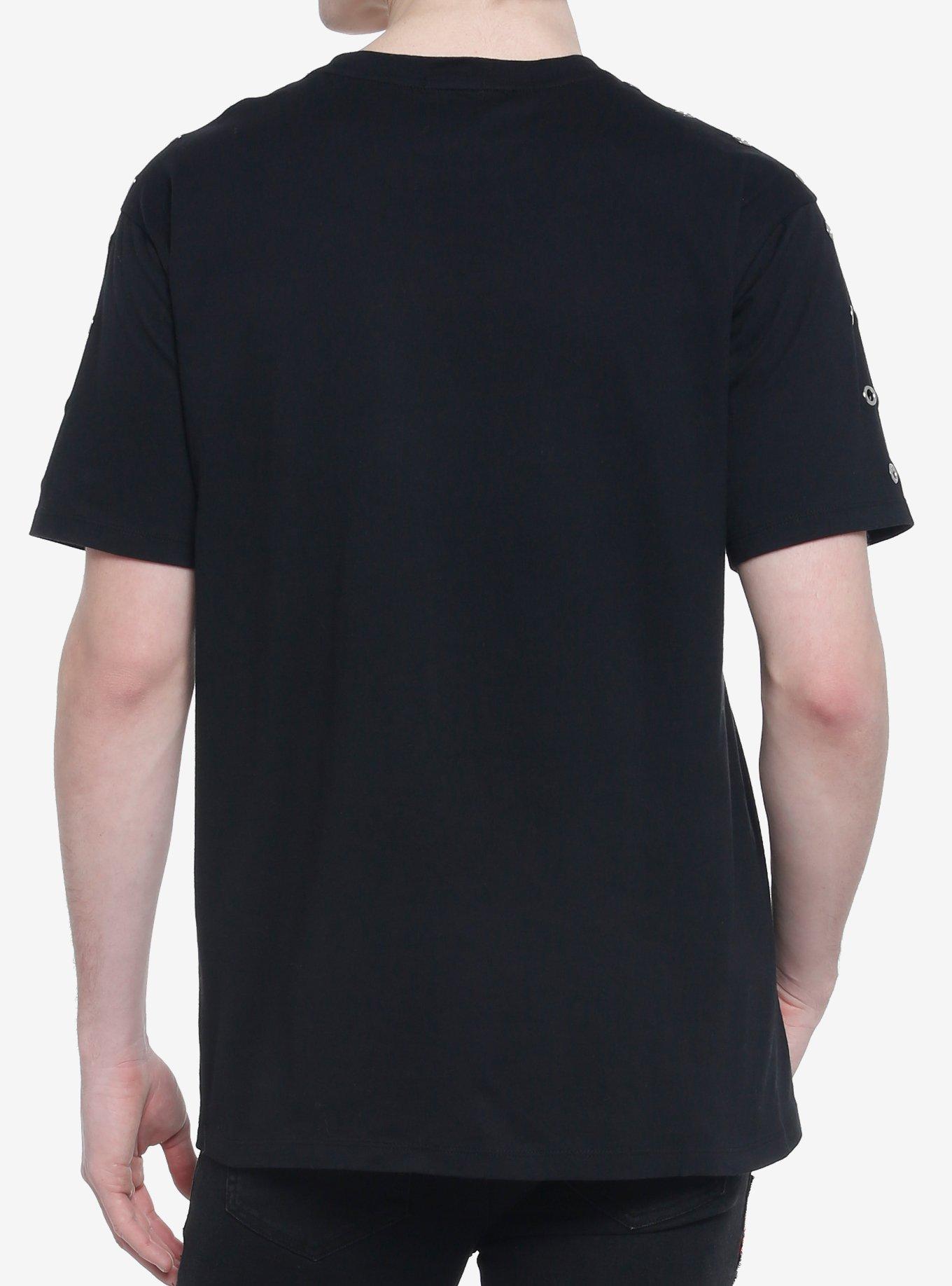 Black Grommet Zipper T-Shirt, BLACK, alternate