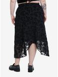 Black Butterfly Chiffon Hanky Hem Midi Skirt Plus Size, MULTI, alternate