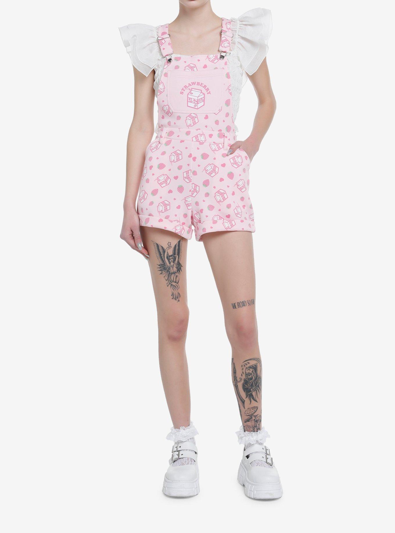 Sweet Society Strawberry Milk Shortalls, PINK, alternate