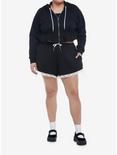 Black Lace Bunny Girls Crop Hoodie Plus Size, BLACK, alternate