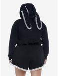 Black Lace Bunny Girls Crop Hoodie Plus Size, BLACK, alternate
