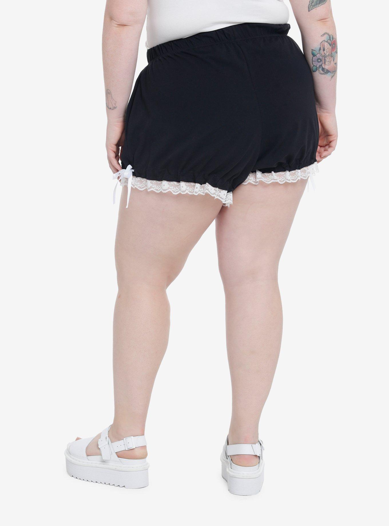 Black & White Lace Balloon Lounge Shorts Plus Size, BLACK, alternate