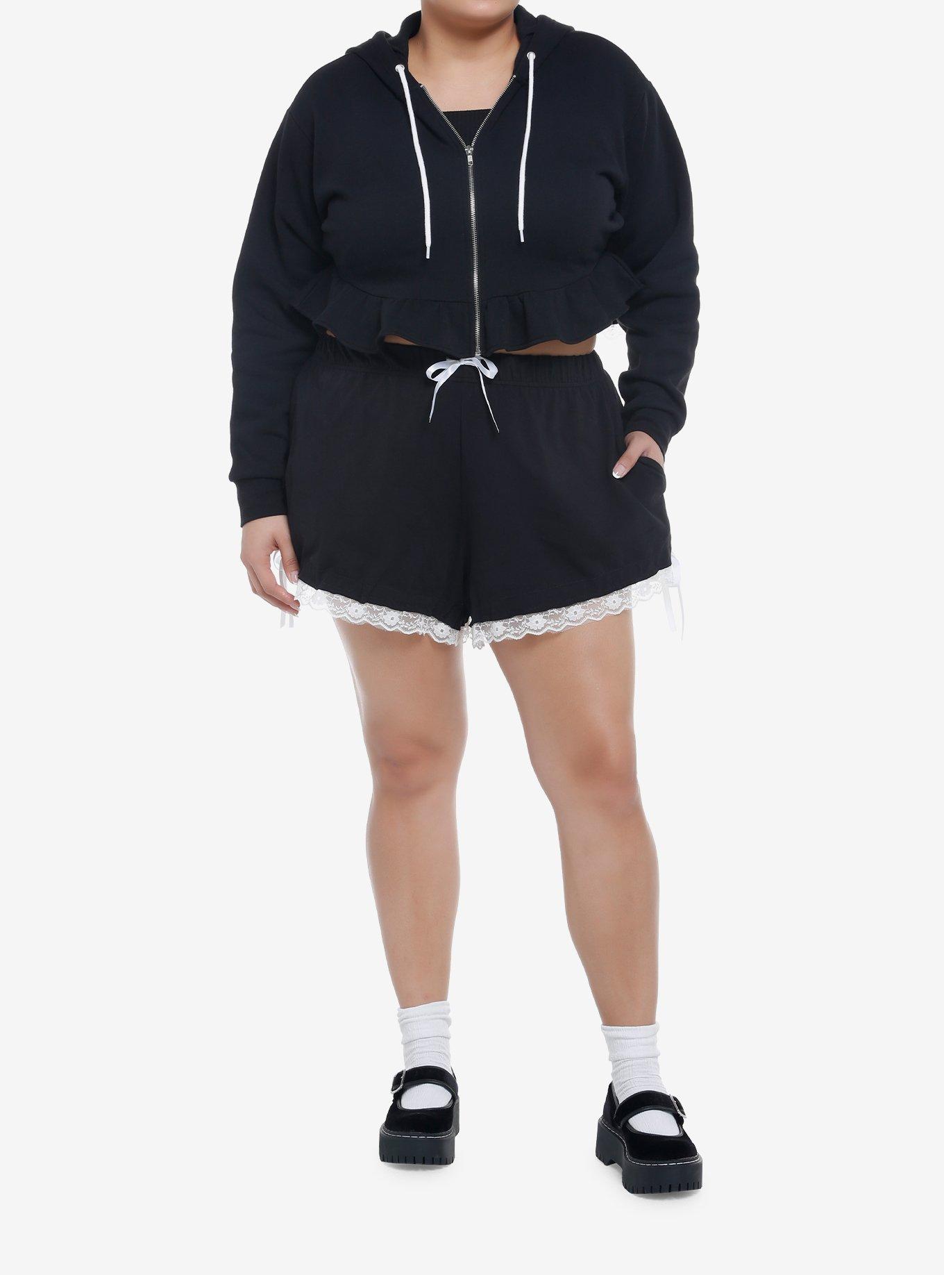 Black & White Lace Balloon Lounge Shorts Plus Size, BLACK, alternate