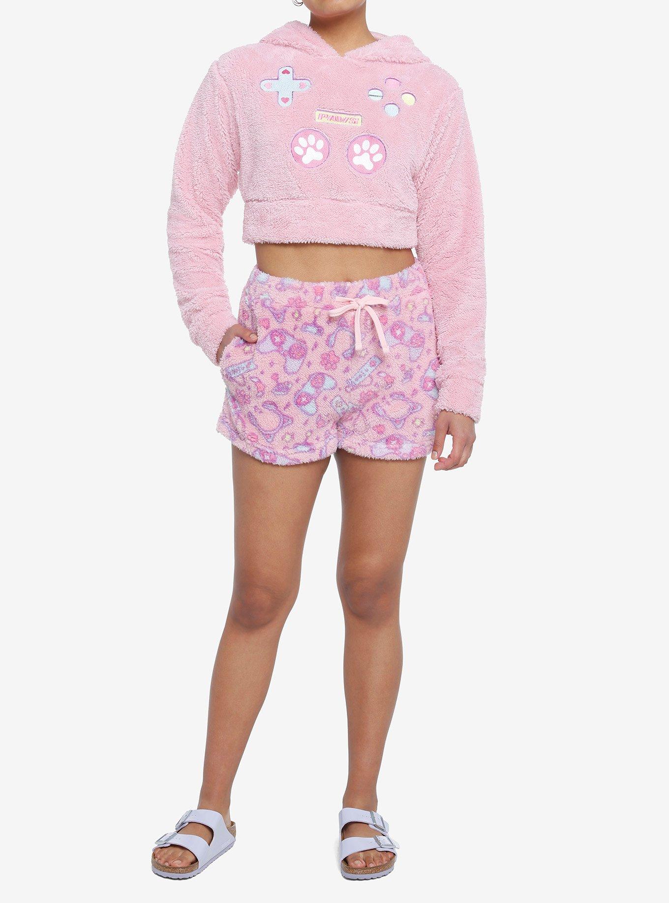 Pink Gamer Cat Girls Crop Hoodie, PINK, alternate