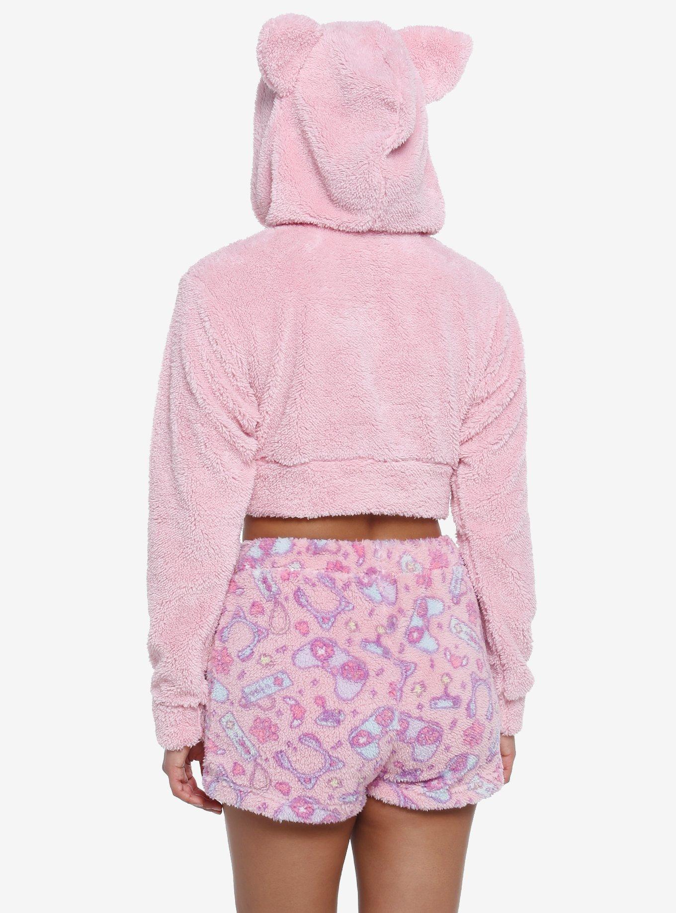 Pink Gamer Cat Girls Crop Hoodie, PINK, alternate