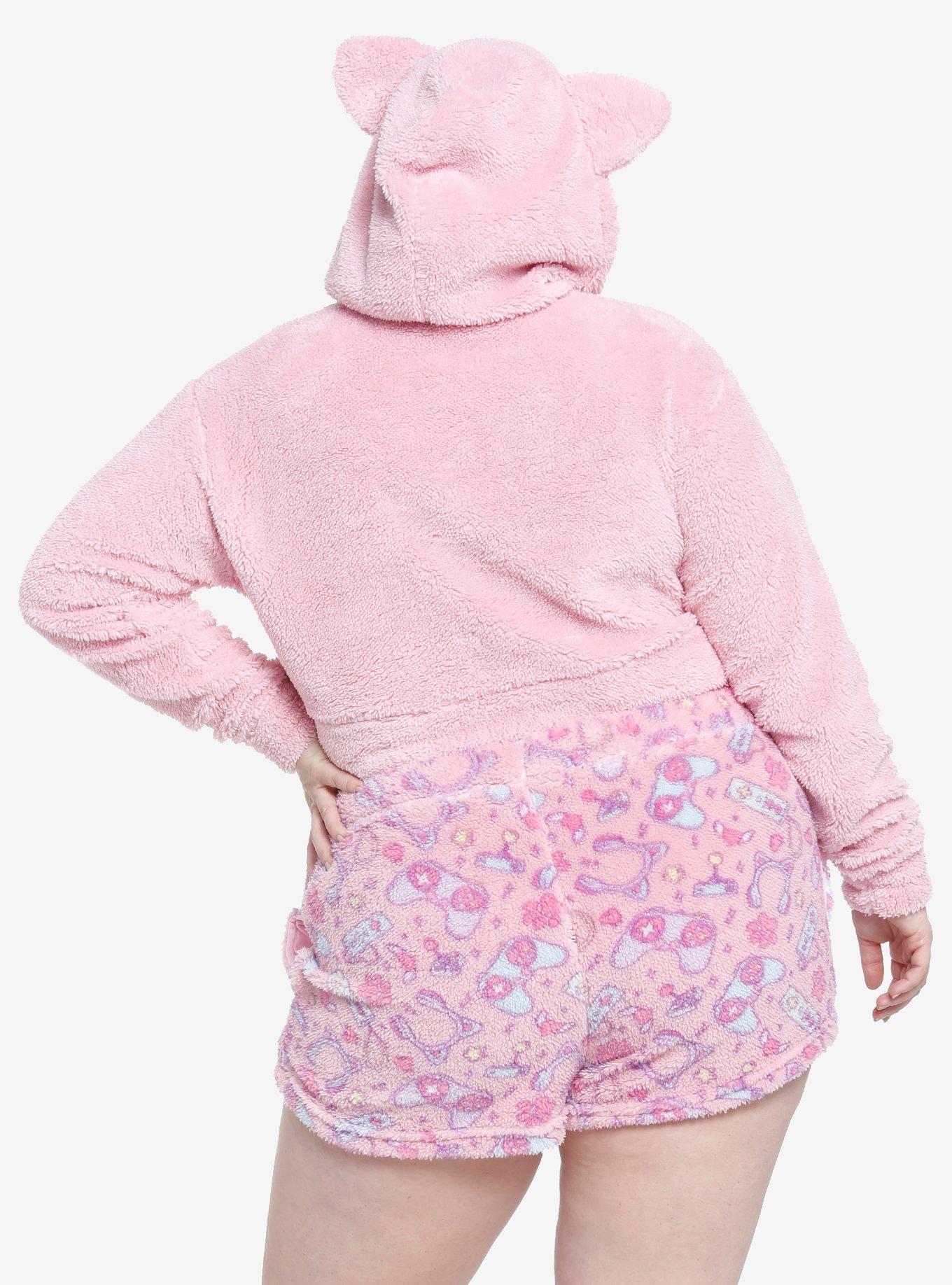 Pink Gamer Cat Girls Crop Hoodie Plus Size, PINK, alternate