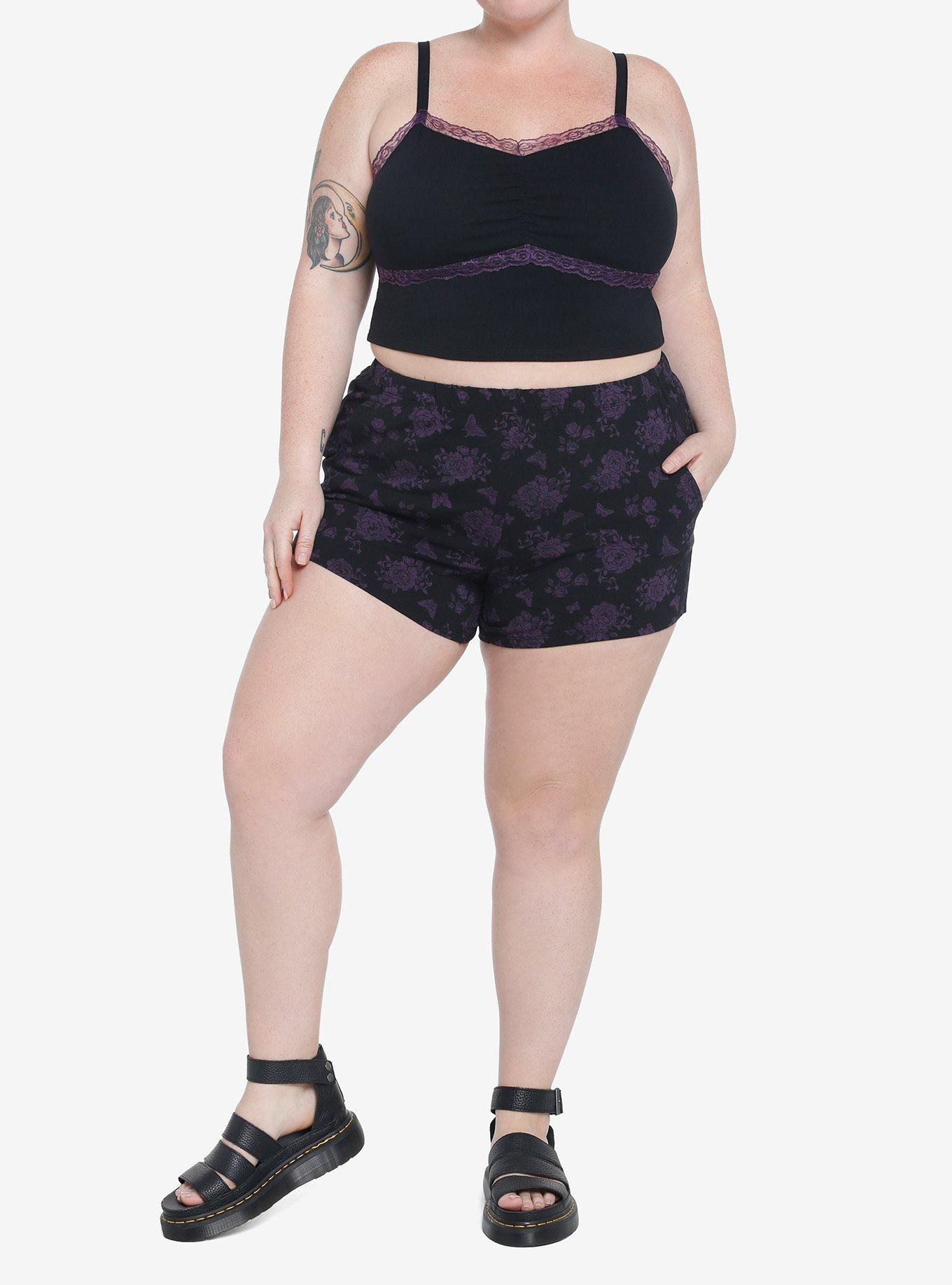 Cosmic Aura Black & Purple Rose Girls Lounge Set Plus Size, BLACK, alternate