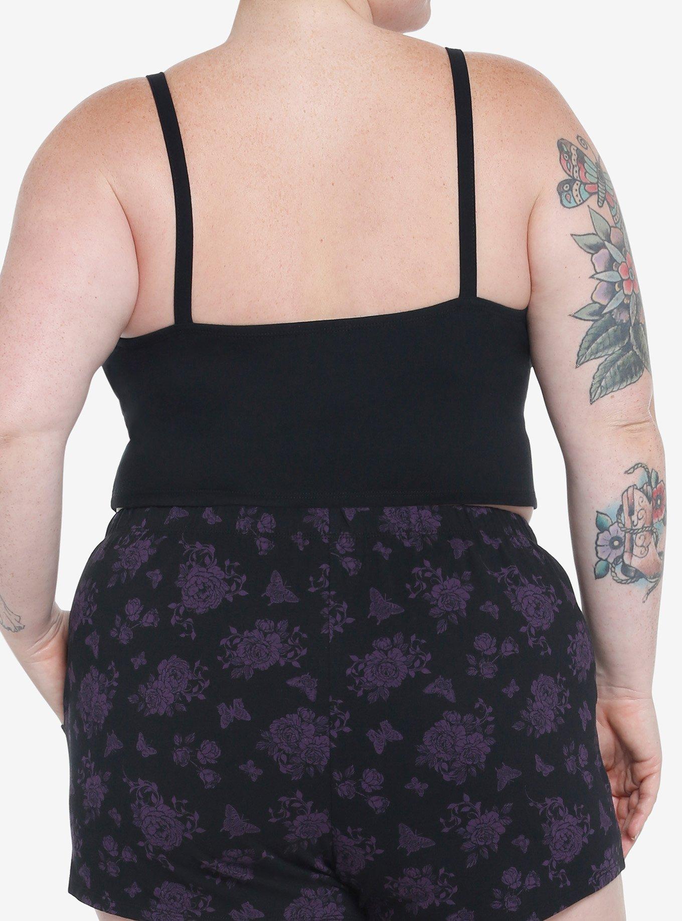 Cosmic Aura Black & Purple Rose Girls Lounge Set Plus Size, BLACK, alternate