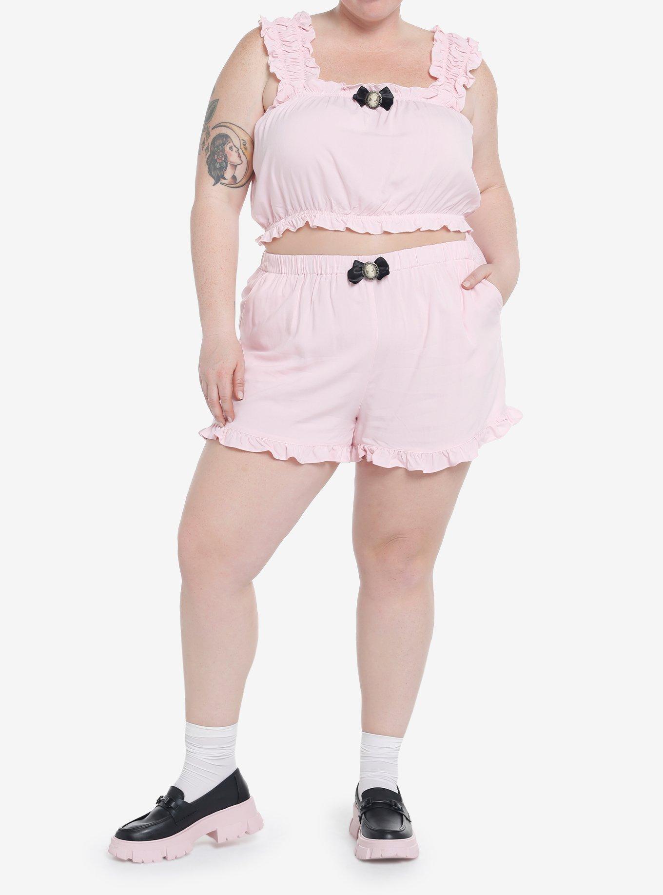 Pink Ruffle Cameo Girls Lounge Set Plus Size, , hi-res