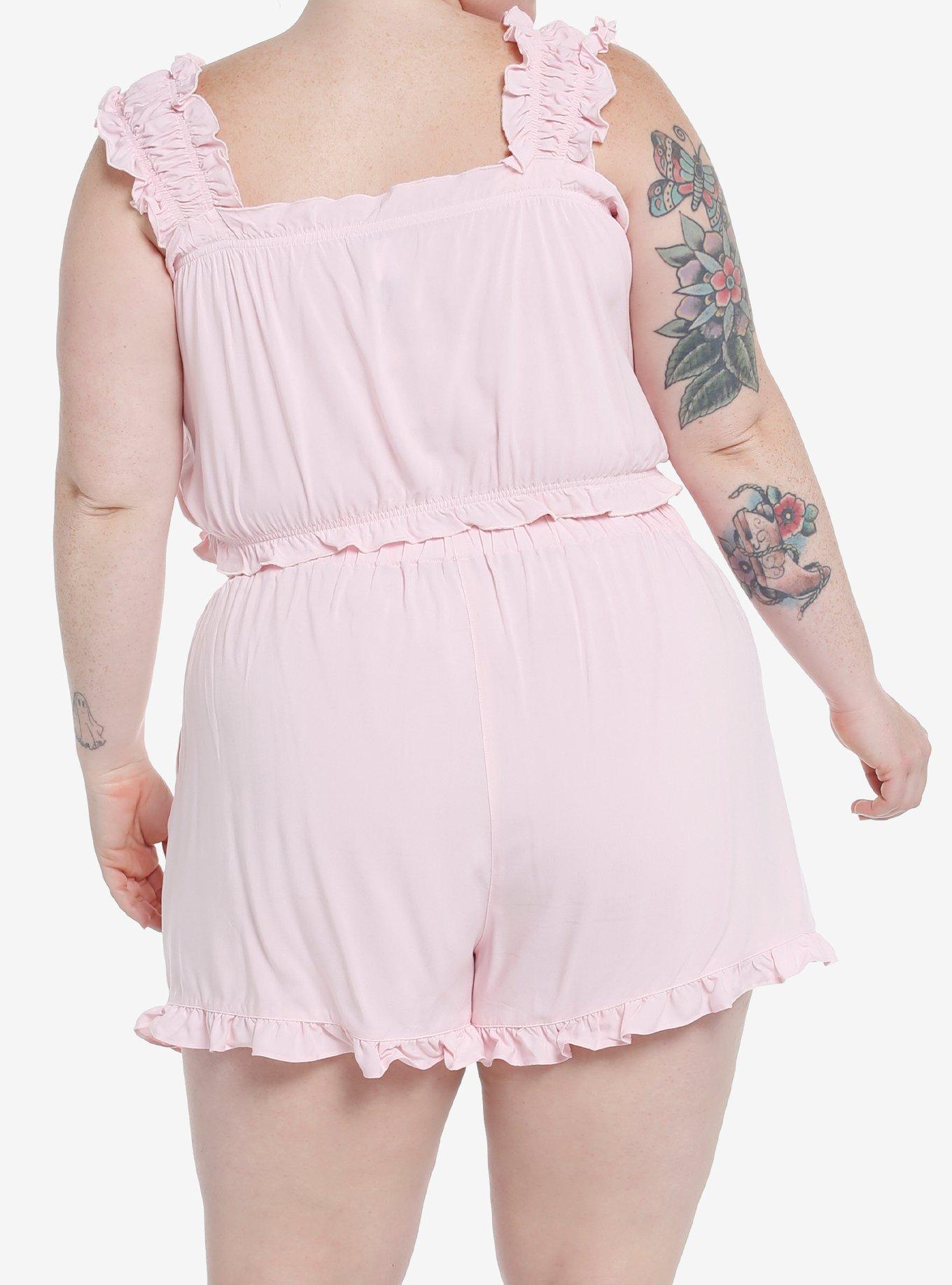 Pink Ruffle Cameo Girls Lounge Set Plus Size, PINK, alternate